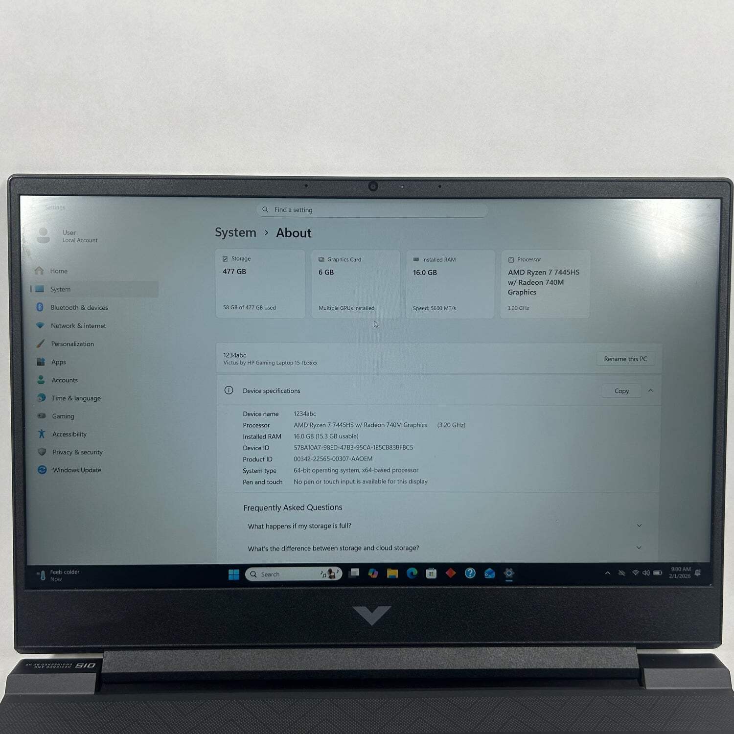 HP Victus 15-fb3093dx 15.6″ Ryzen 7 7445HS 3.2GHz 16GB RAM 512GB SSD RTX 4050