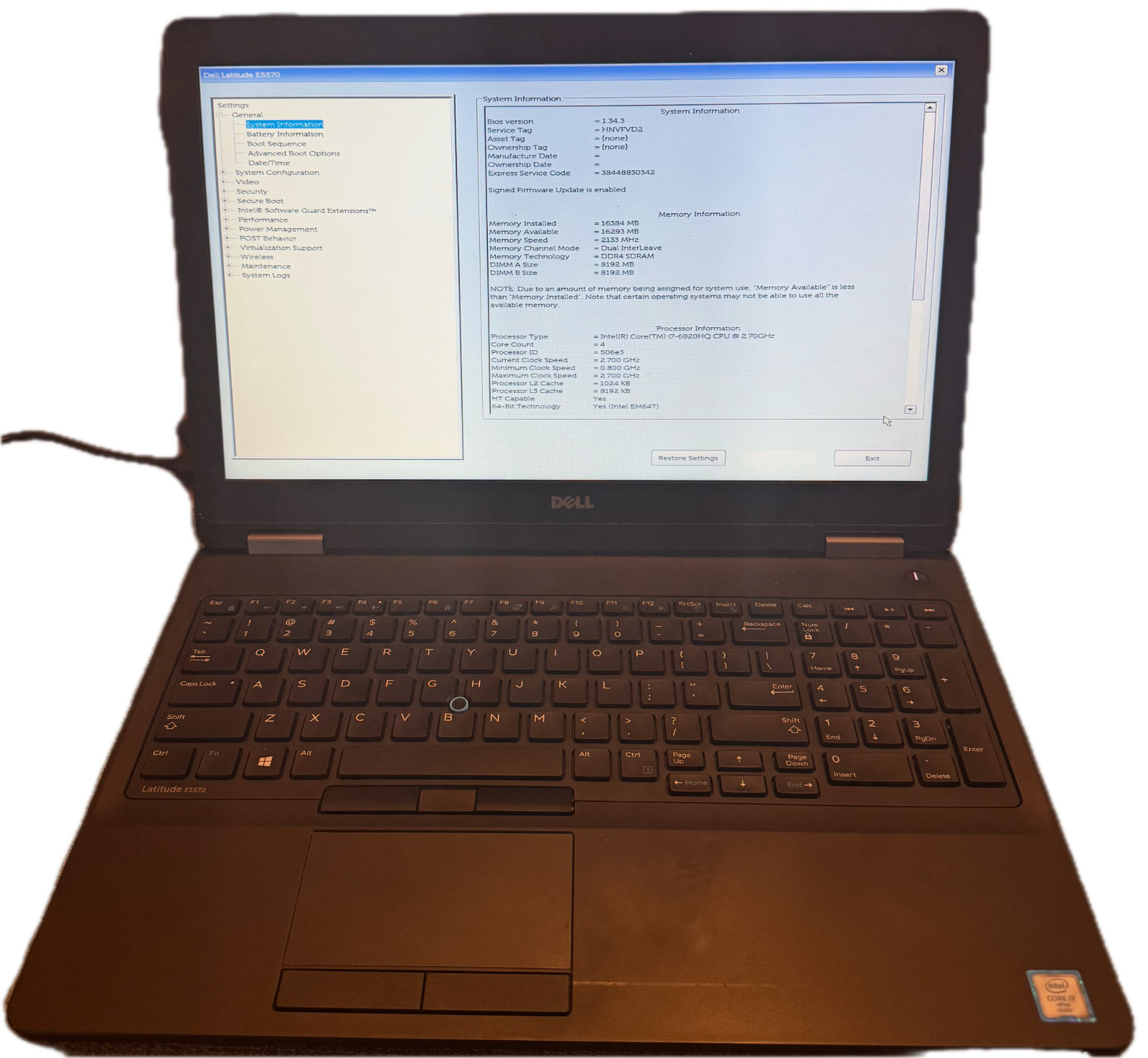 Dell Latitude E5570 i7 6th Gen 16GB RAM No Hard Drive