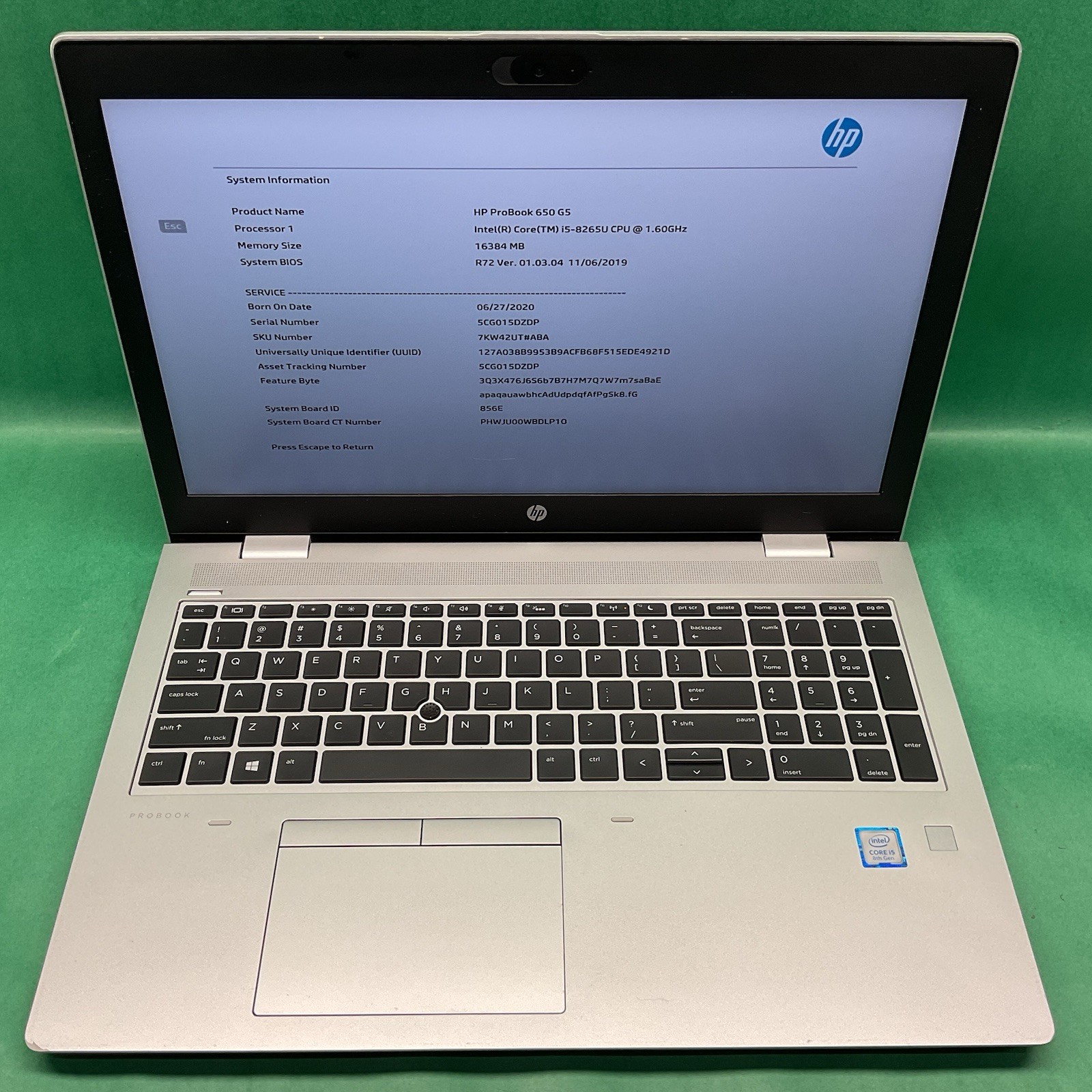 HP Probook 650 G5 – Powers On – NO HARD DRIVE- Untested