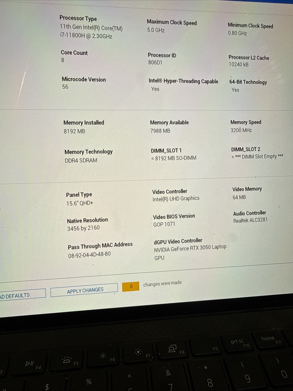 Dell XPS 15 9510 Laptop i7-11800H@2.3GHz 8GB RAM NO SSD RTX 3050 NO AC