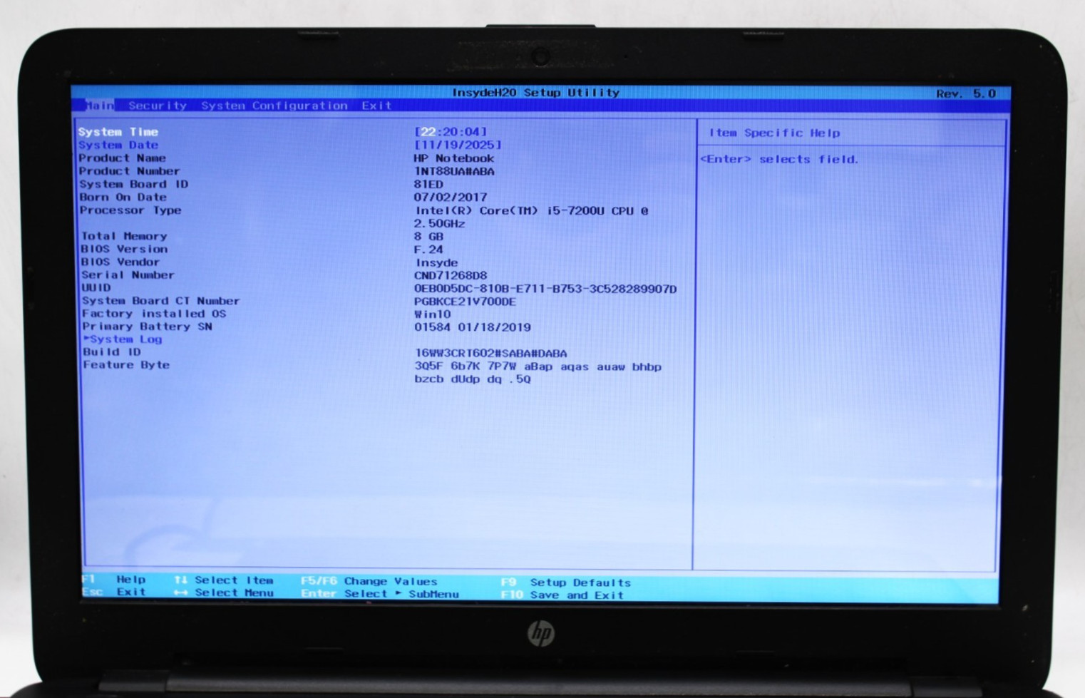HP Notebook 15-ay173dx i5-7200U@2.5GHz-8GB DDR4-256GB SATA NO OS *USED/TESTED*