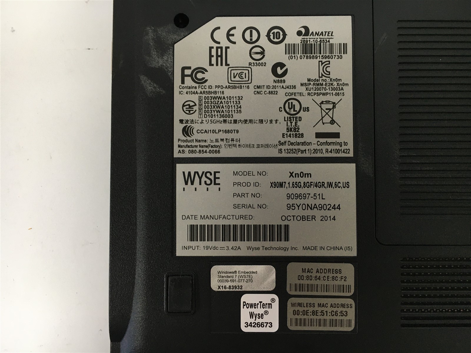 WYSE Xn0m Laptop AMD G-T56N 1.65GHz 4GB RAM 8GB SSD Chrome OS 14″