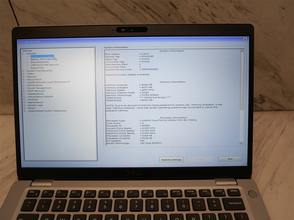DELL LATITUDE 5410 14″ Laptop i5-10310U 1.7ghz 8GB RAM w/ FAIR BATTERY