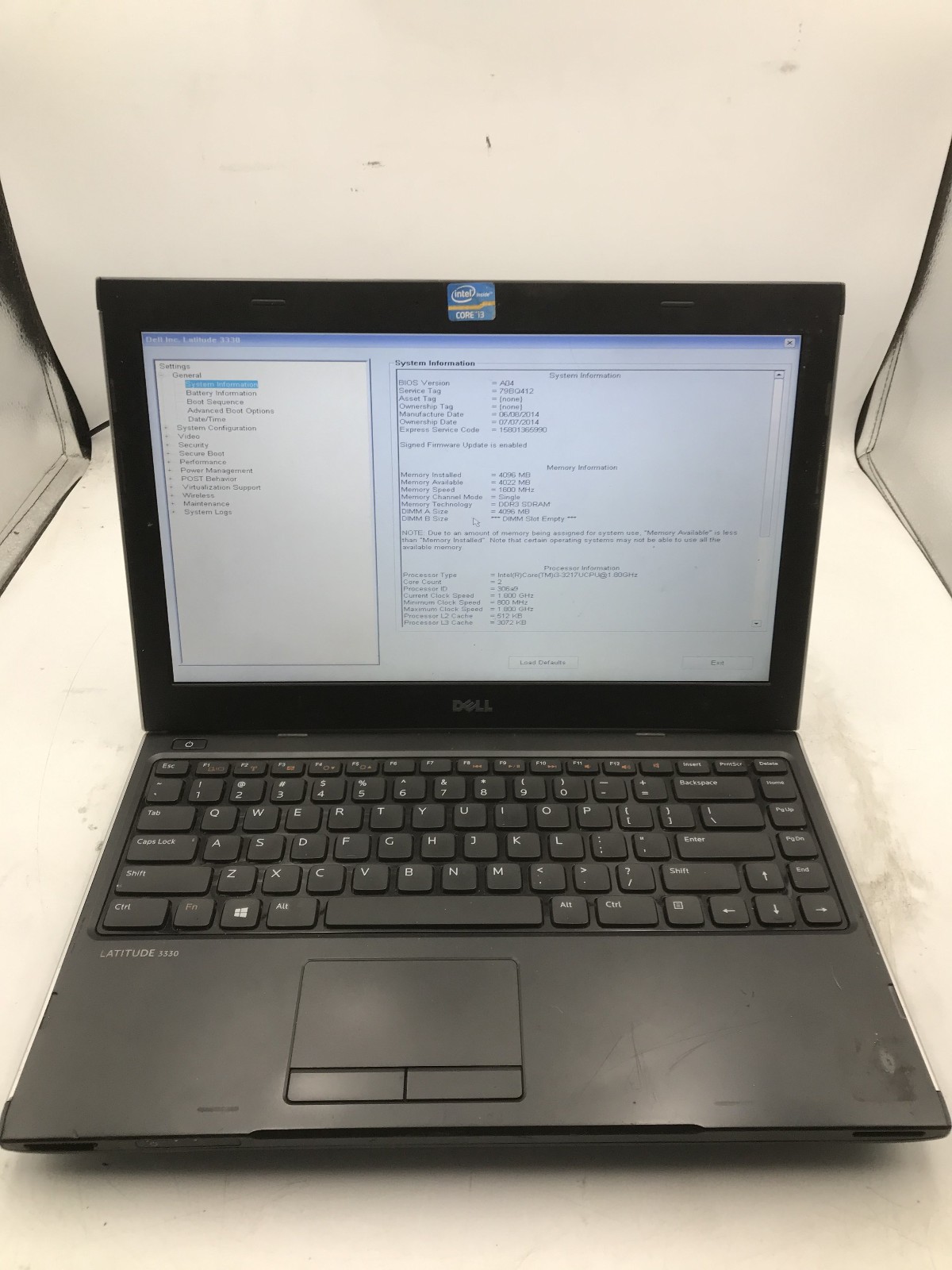 DELL LATITUDE 3330 – BOOTS TO BIOS – INTEL I3 3217M – 4GB RAM – READ DESC – BB!!