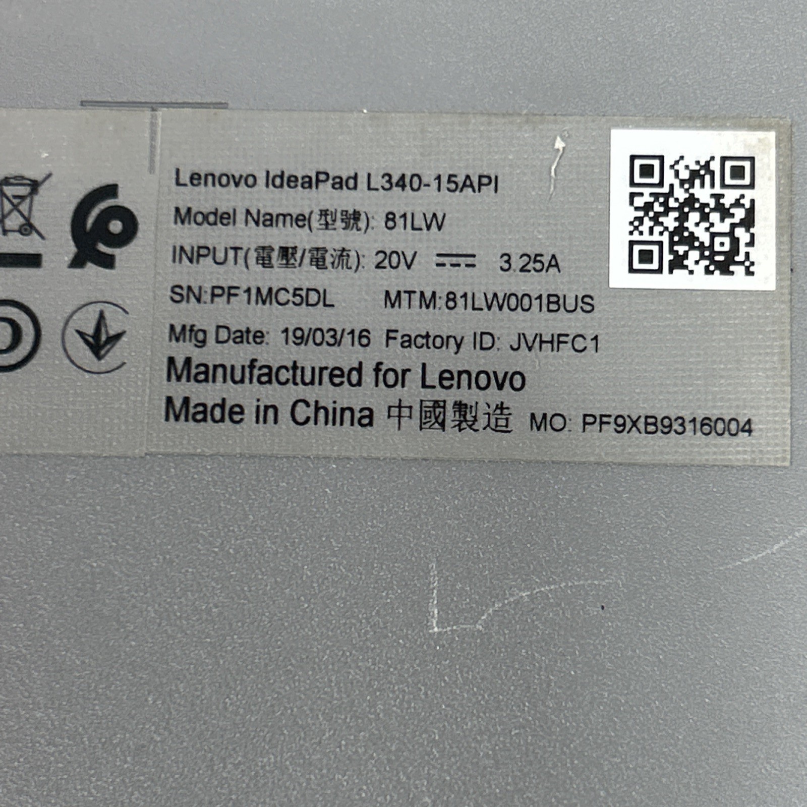 Lenovo IdeaPad L340-15API Ryzen 3 3200U 8GB RAM No SSD/WiFi No Top/Screen PARTS