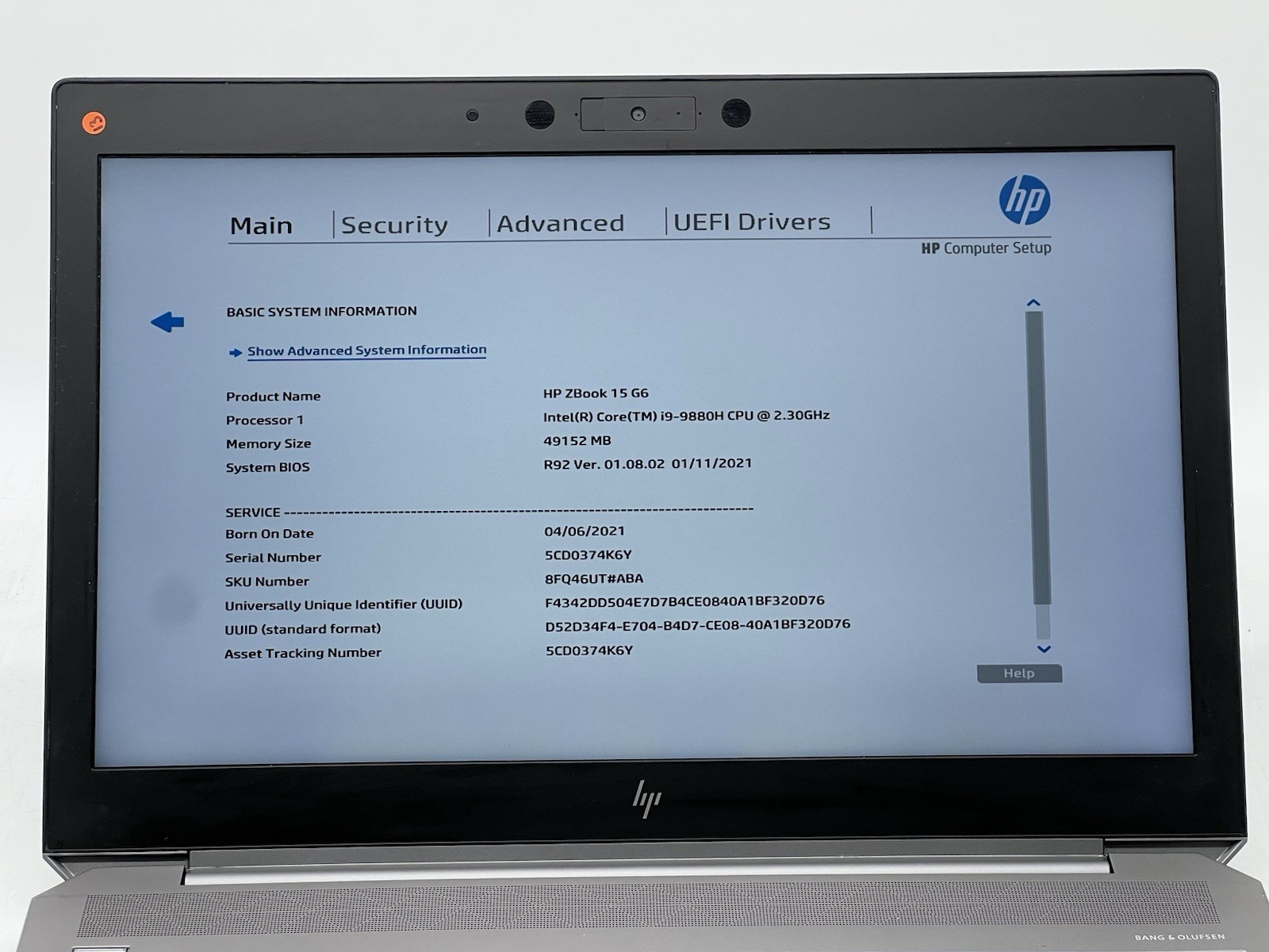 HP ZBook 15 G6, i9-9880H, 2.30GHz, 48GB RAM, 1TB HDD & 512GB NVMe-No OS/AC