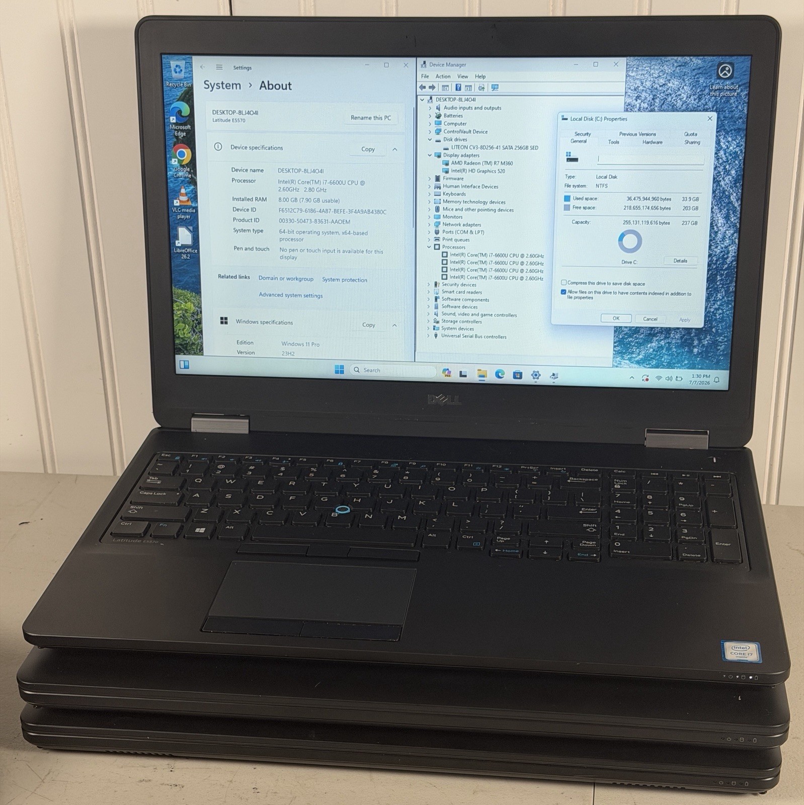 Lot of 6 Dell Latitude E5570 i7 8GB RAM 256GB SSD Radeon R7 Win11P No Chargers