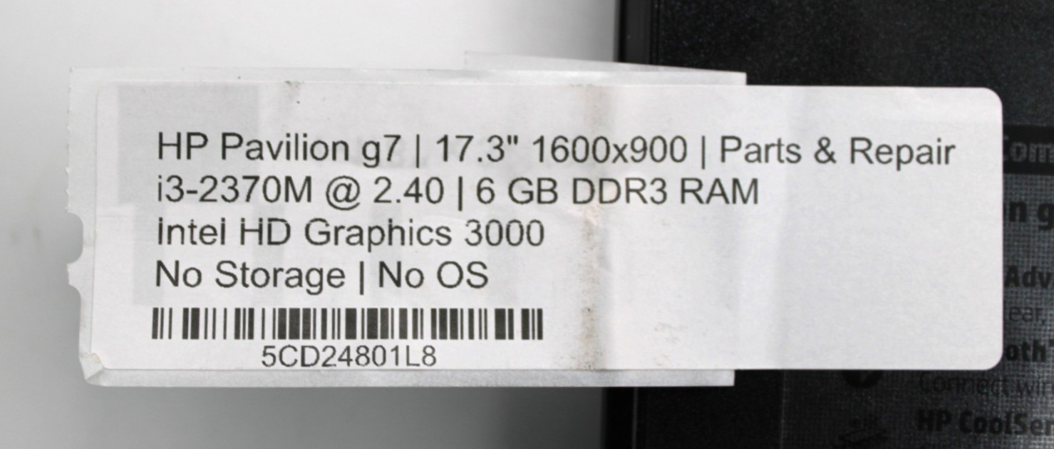 HP Pavilion G7 I3-2370M@2.4GHz 6GB DDR3 NO STORAGE OR OS *USED/TESTED*