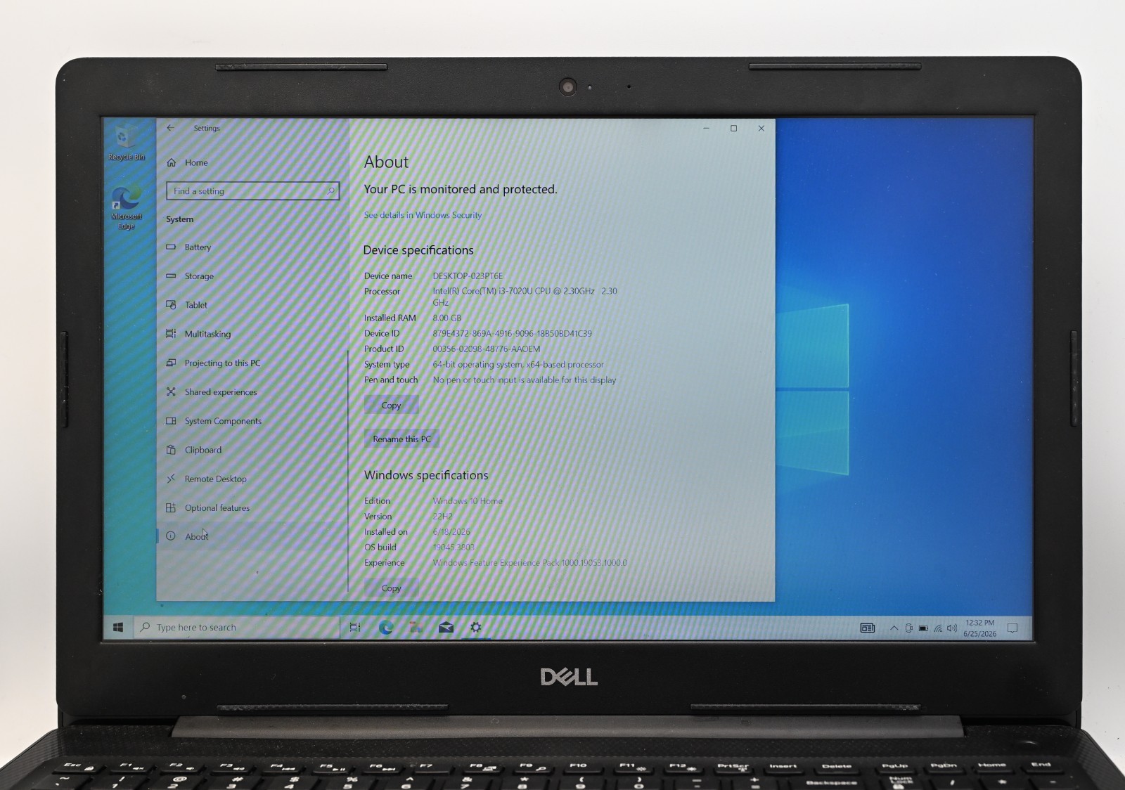 Dell Inspiron 3584 i3-7020u 2.3GHz 8GB RAM 256GB SSD-Windows 10 Home