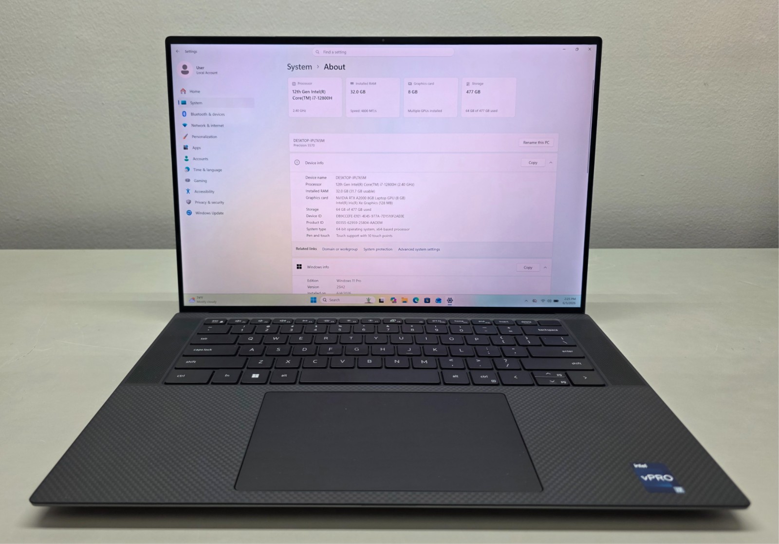 Dell Precision 5570 15.6″ 4K i7-12800H 2.40GHz 32GB RAM 512GB SSD RTX A2000 8GB