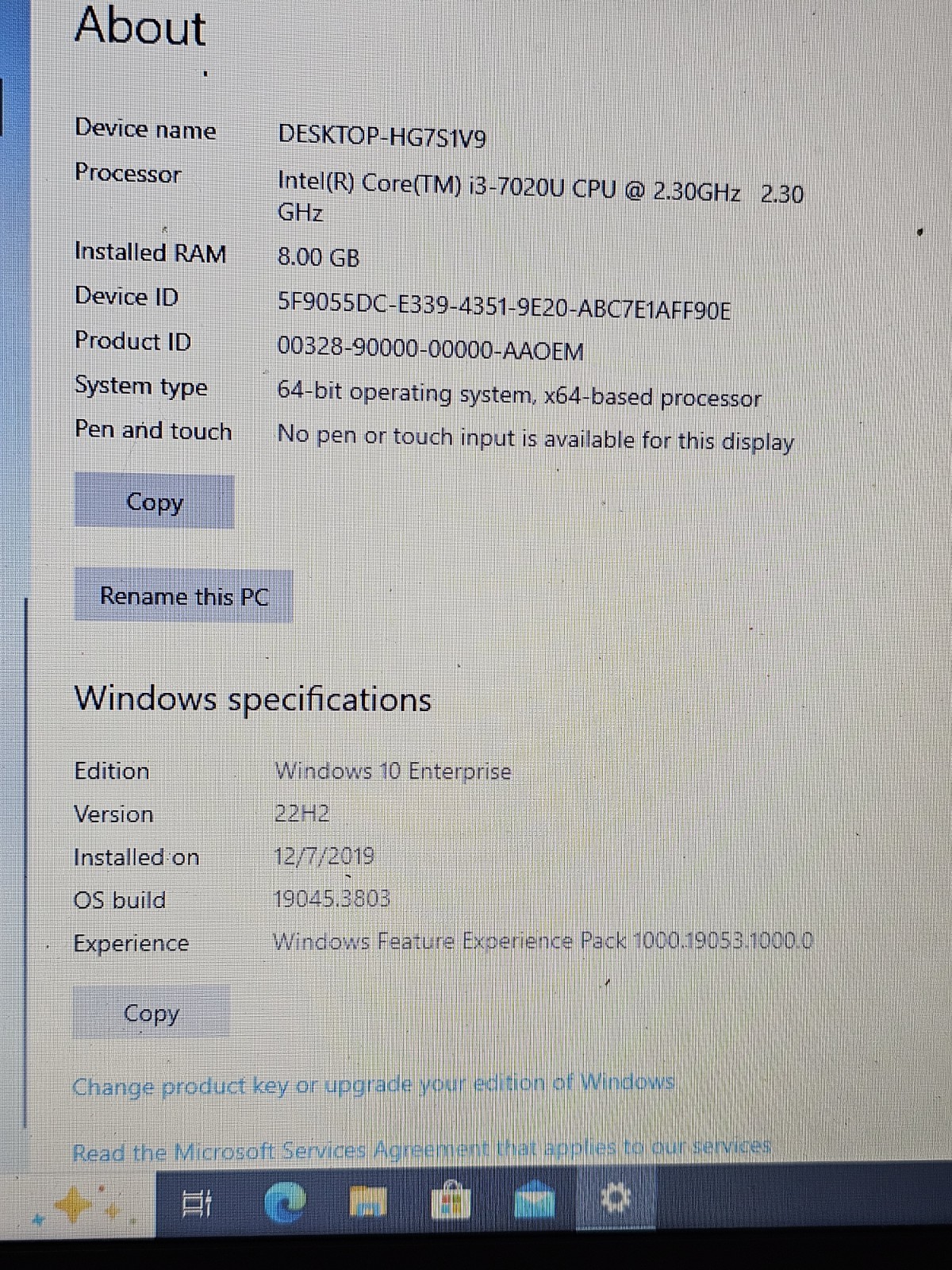 HP Laptop Mdl 15-DA0043NR/Core i3-7020U@2.30Ghz/8GB RAM/1 TB HDD/Win10/DVD + AC