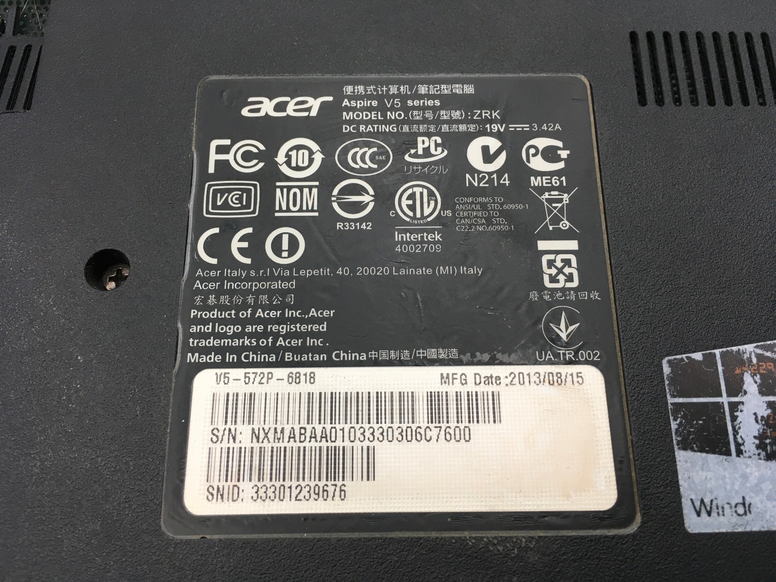 ACER ASPIRE V5 ZRK -FOR PARTS/REPAIR- INTEL I5 3RD GEN – NO RAM – NO OS -READ-BB