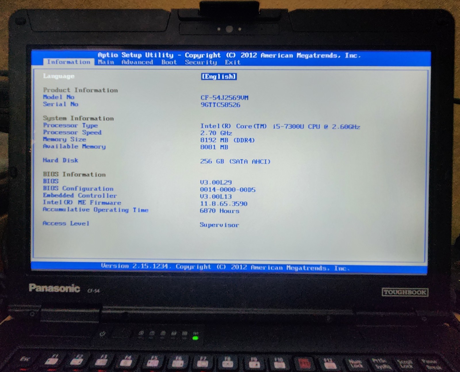 Panasonic Toughbook CF-54 MK3 FHD Touchscreen i5-7300U 8GB 256GB SSD WIN 10 PRO