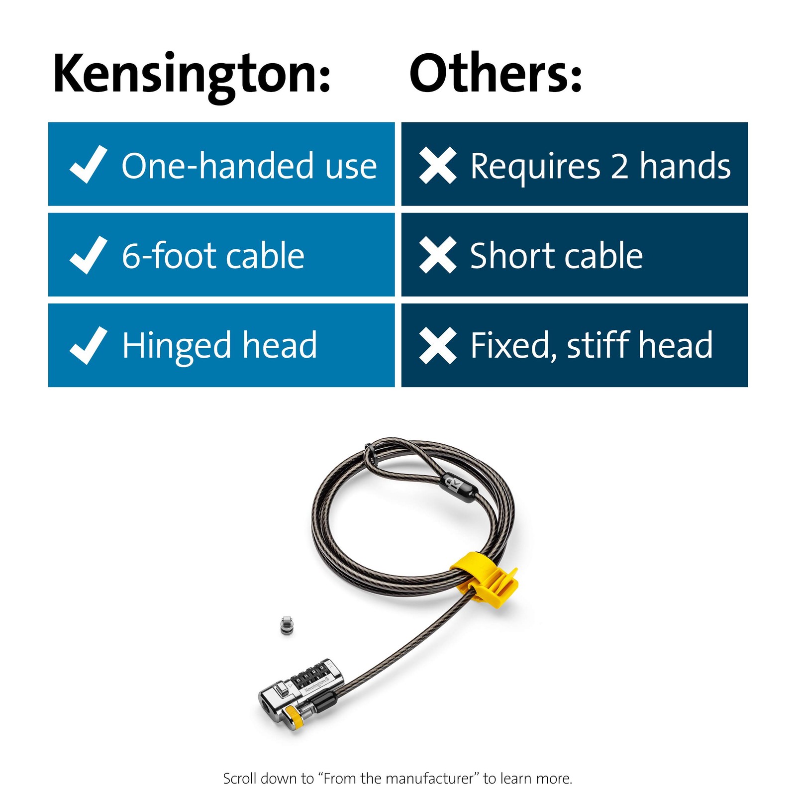 Kensington ClickSafe® Combination Laptop Lock for Wedge-Shaped Security Slot (K6