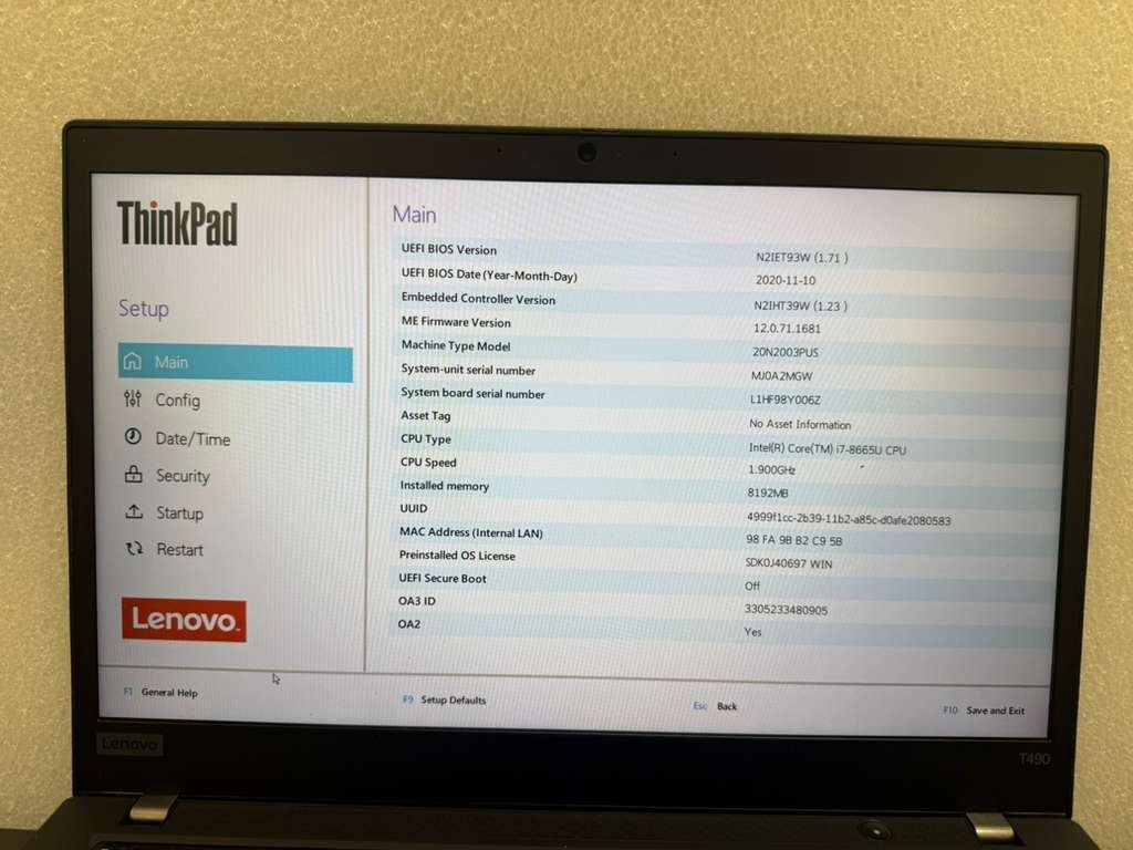 Lenovo ThinkPad T490 14″ i7-8665U 8GB RAM 0GB SSD Bad Keyboard Laptop USED As-Is