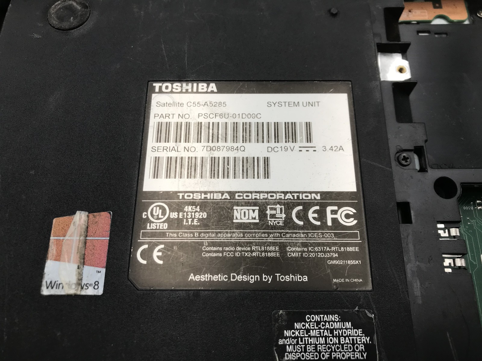 TOSHIBA SATELLITE C55 A5285 – FOR PARTS/REPAIR – INTEL I3 3120M – NO RAM-READ-BB