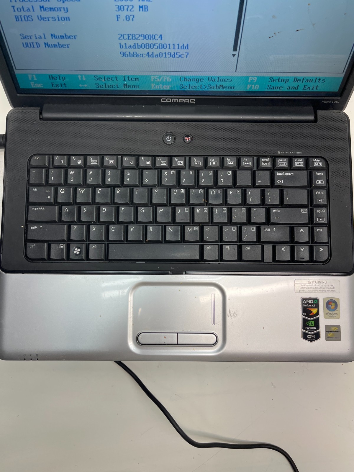 Compaq Presario CQ50 AMD Turion Dual-Core 2000MHz 3GB NO HDD