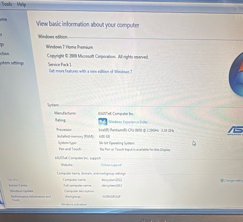 Asus X54H Laptop 15 in Pentium B950 4GB RAM 500GB Windows 7 Licensed Office 2010