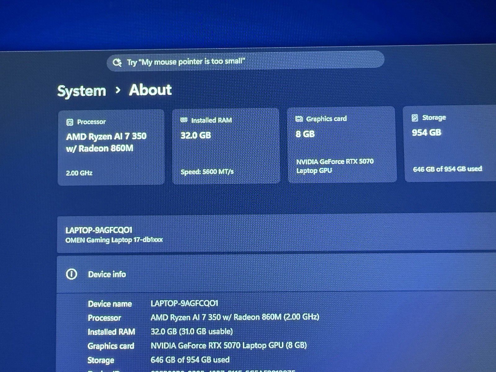 HP Omen 17 QHD 240hz RTX 5070 Ryzen 7 AI 350 32gb RAM