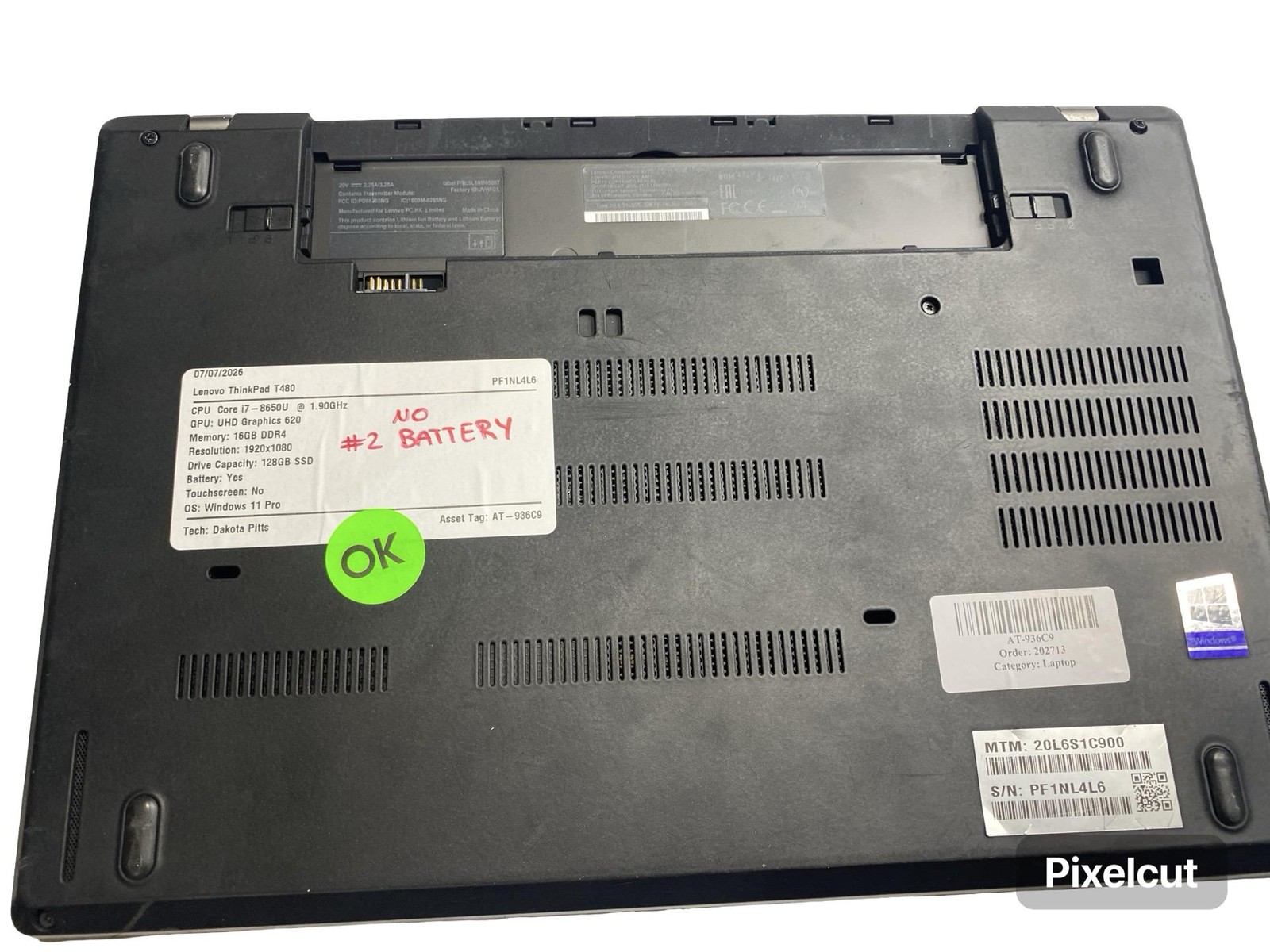 Lenovo ThinkPad T480 i7 8650U 16GB 128GB Win11Pro Laptop Grade C No Battery