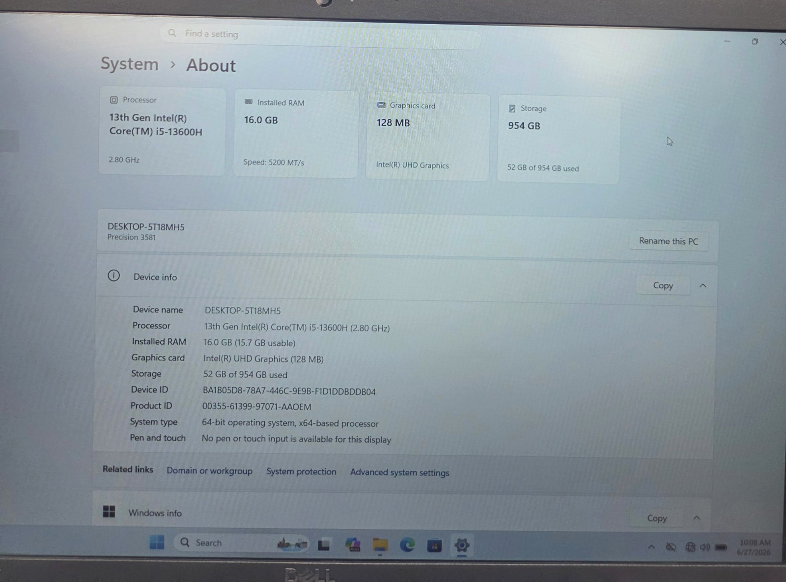 Dell Precision 3581 i5-13600H 16GB RAM 1TB NVMe SSD 15.6″ FHD Win11 Pro Tested