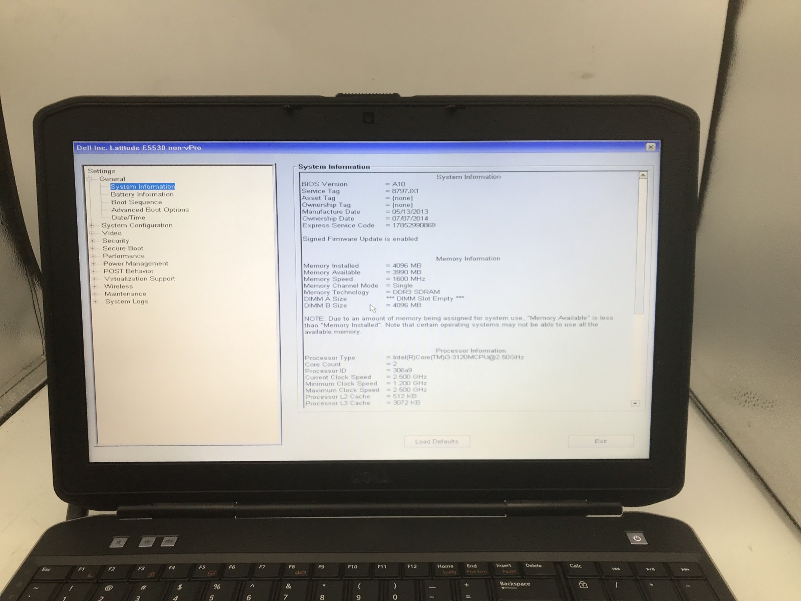 DELL LATITUDE E5530 – BOOTS TO BIOS/BAD LCD – INTEL I3 3110M – 8GB RAM -READ- BB
