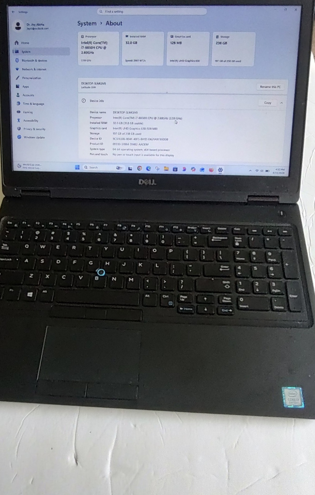 Dell Latitude 5591 2.60 GHz/ i7 8850H/32GB/238GB SSD/15.6″ FHD/ USB/ Office 2021