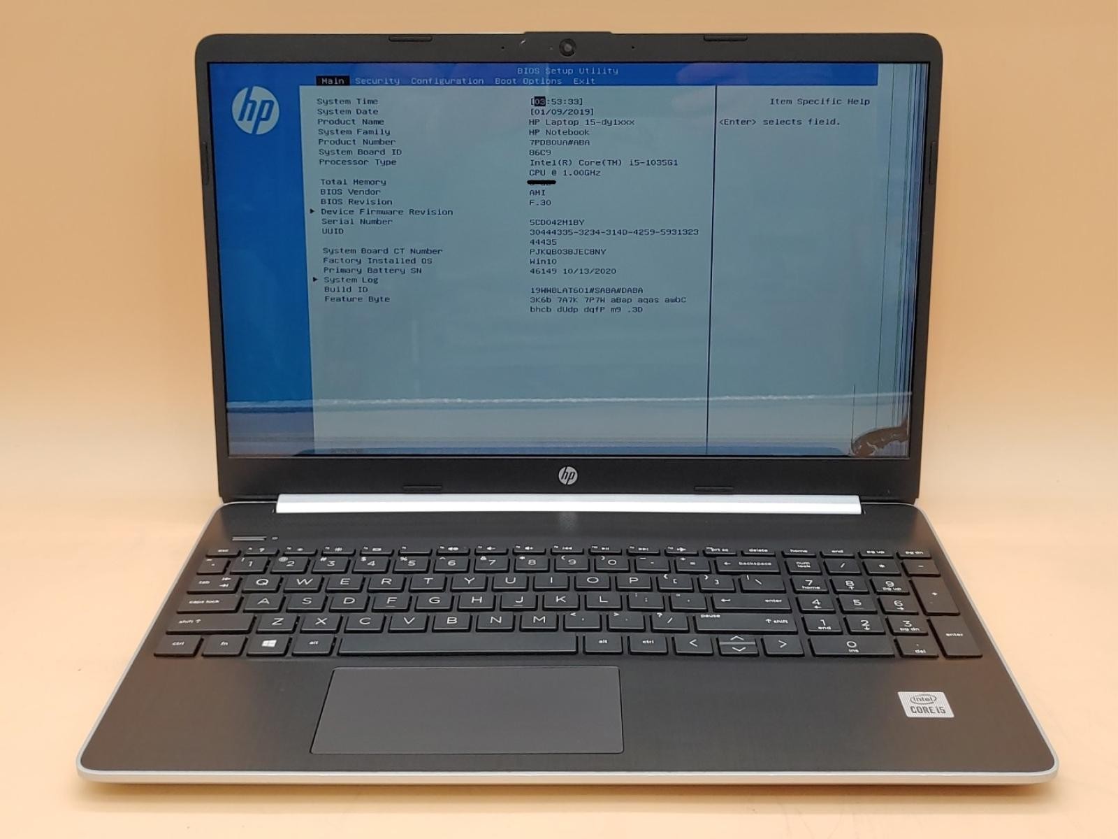 HP Notebook 15-dy1076nr 15.6″ i5-1035G1 *NO RAM/NO SSD/NO AC* **CRACKED SCREEN**
