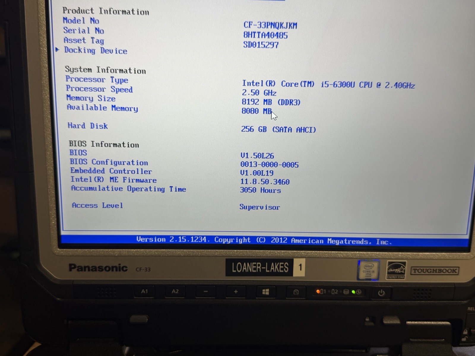 Panasonic ToughBook CF-33 i5-6300U 8GB Ram 256 SSD Win11 Pro. Touchscreen