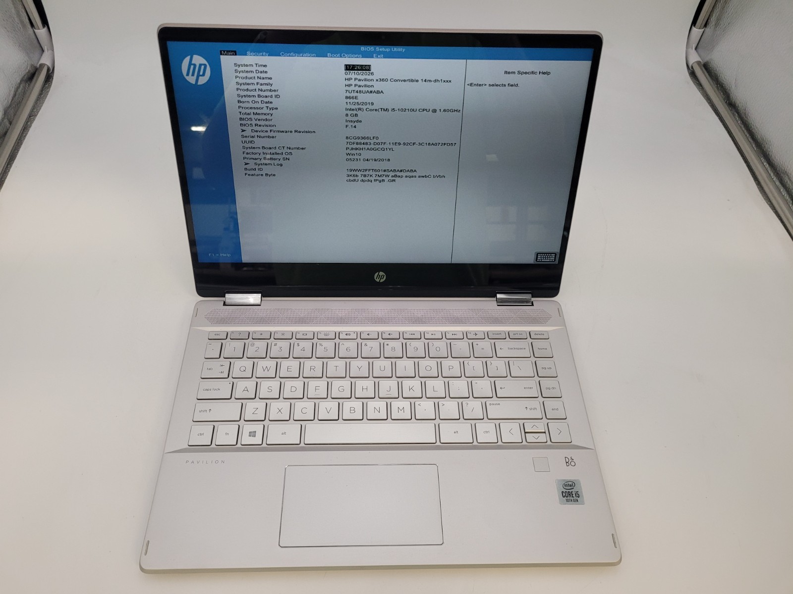 HP Pavilion x360 Convertible 14m,i5-10210U@1.60GHz,8GB Ram,256GB NVMe,No OS
