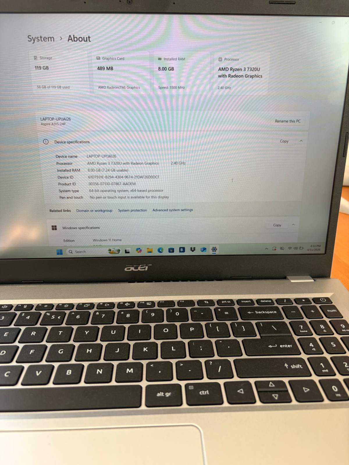 Acer Aspire 3 15 N23C3 15.6 2.8GHz 8GB RAM AMD RADEON w/ Charger