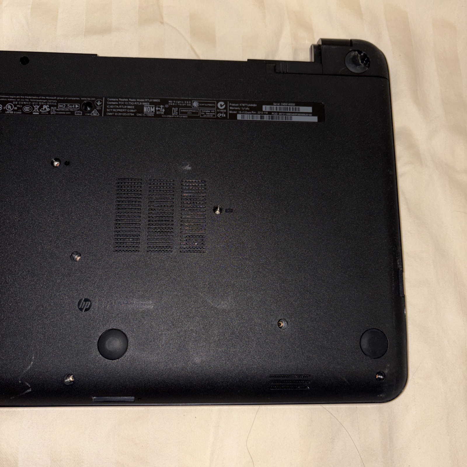 HP 15-r132wm 15.6″ Laptop Pentium N3540 2.16GHz 4GB Ram, No hdd, Boots to BIOS