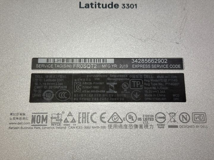 Dell Latitude 3301 Laptop NO LCD – Motherboard i5-8265u 8GB RAM No SSD