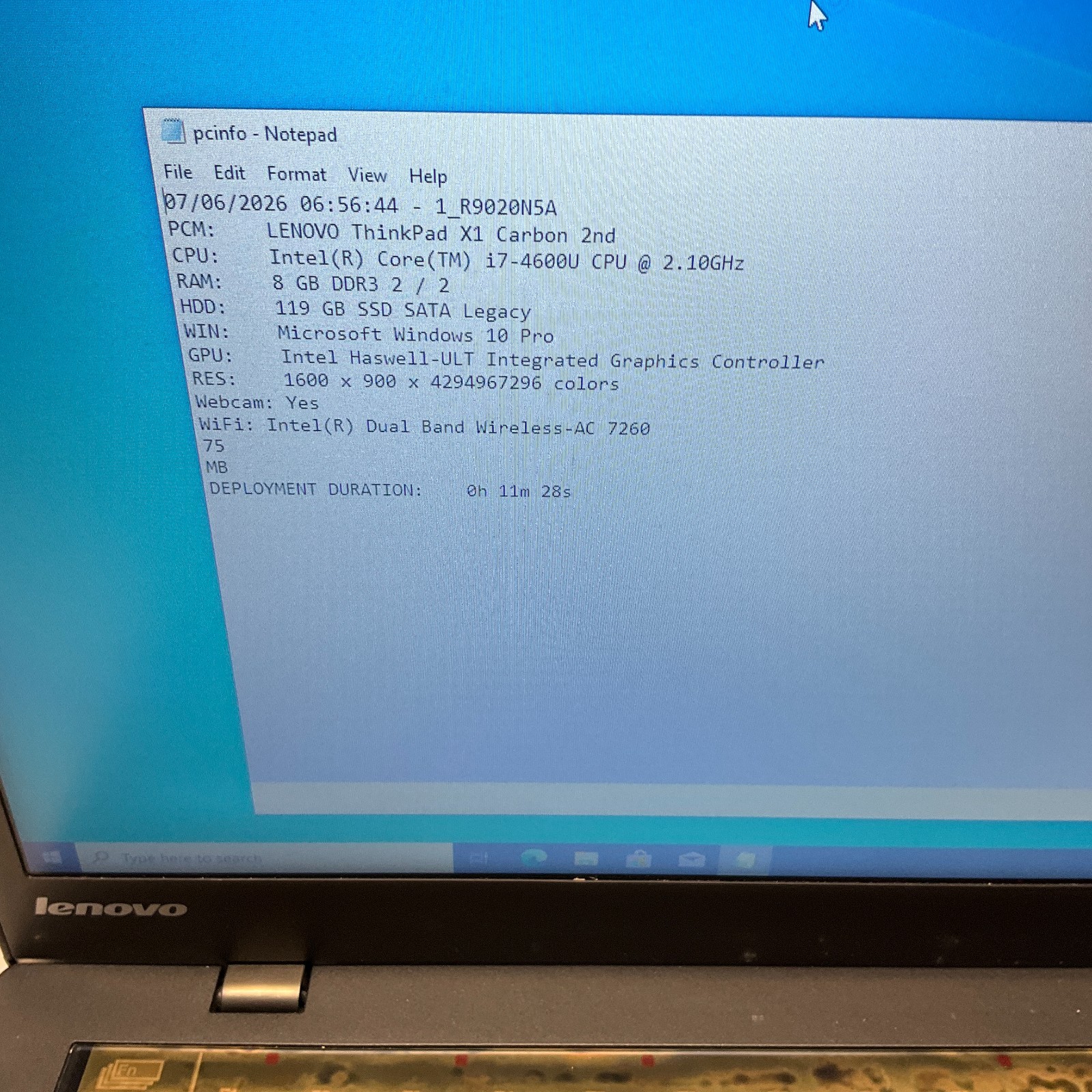 Thinkpad X1 Carbon 2nd Gen i7-4600U 2.69GHz Laptop 8GB RAM 128GB SSD Win 10 Pro