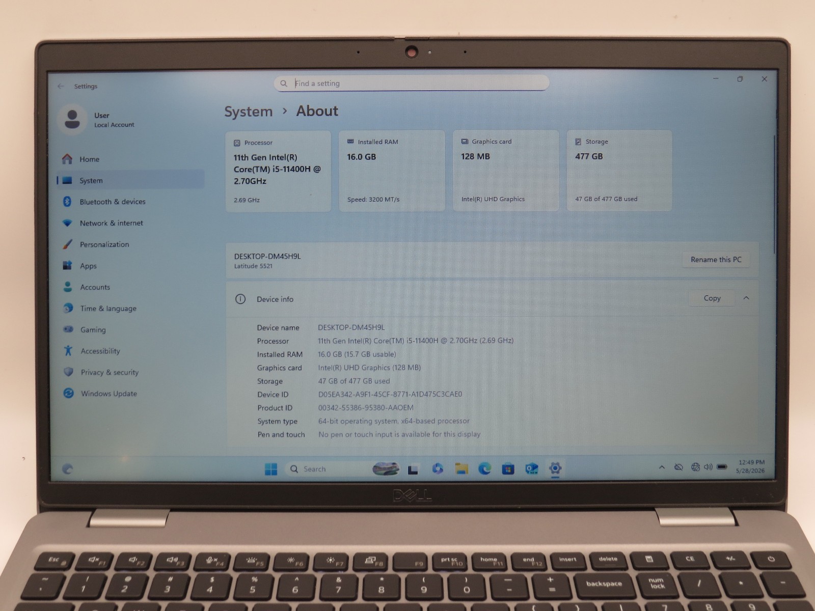 Dell Latitude 5521 i5-11400H @ 2.7GHz 16GB DDR4 512GB m2 Win 11 No AC