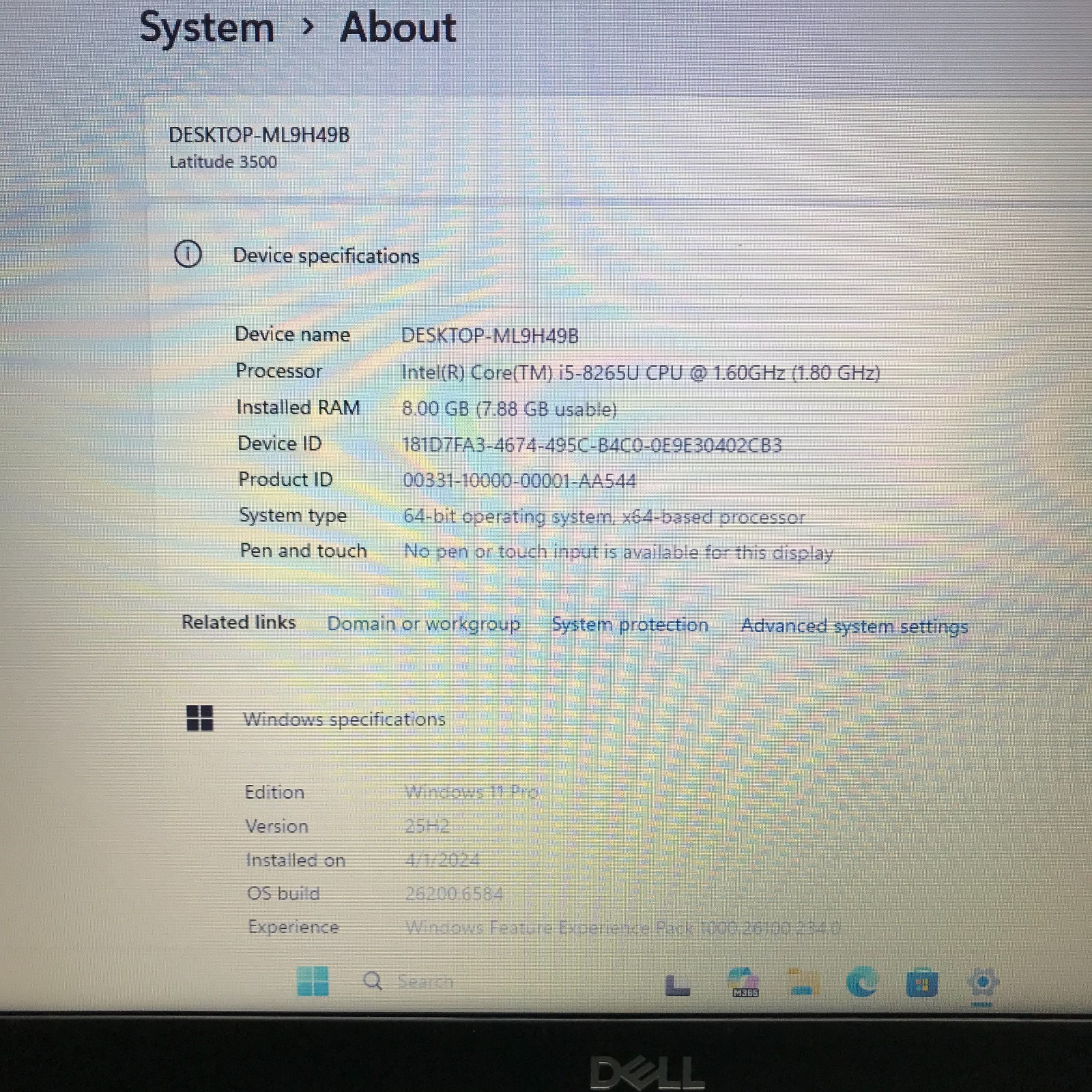 Dell Latitude 3500 15.6″ i5-8265u 1.6GHz 8GB RAM 256GB M.2 SSD (Windows 11 Pro)