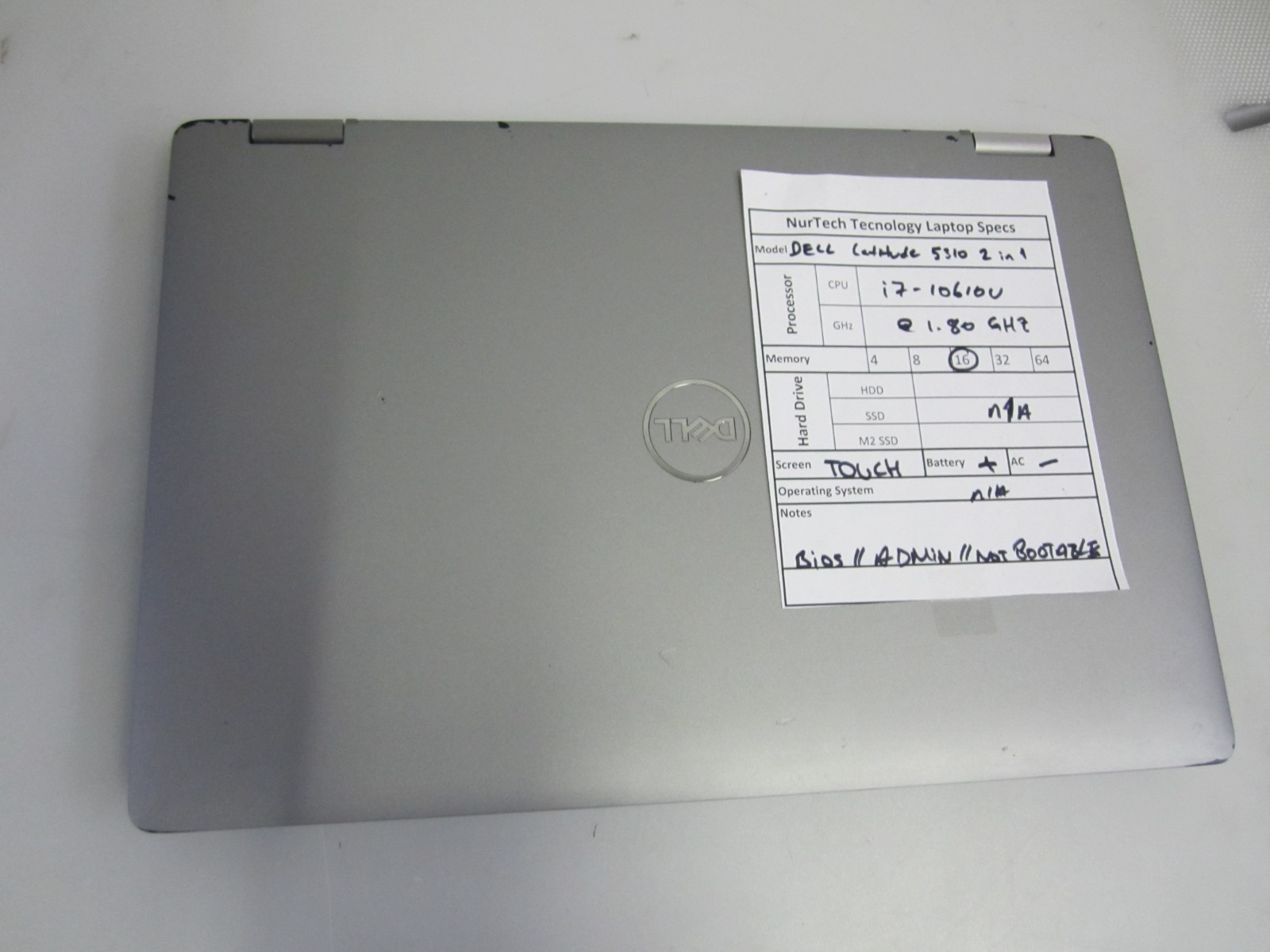 Dell Latitude 5310 2-in-1 i7-10610U 1.80GHz 16GB NO HDD/AC/OS Laptop BIOS