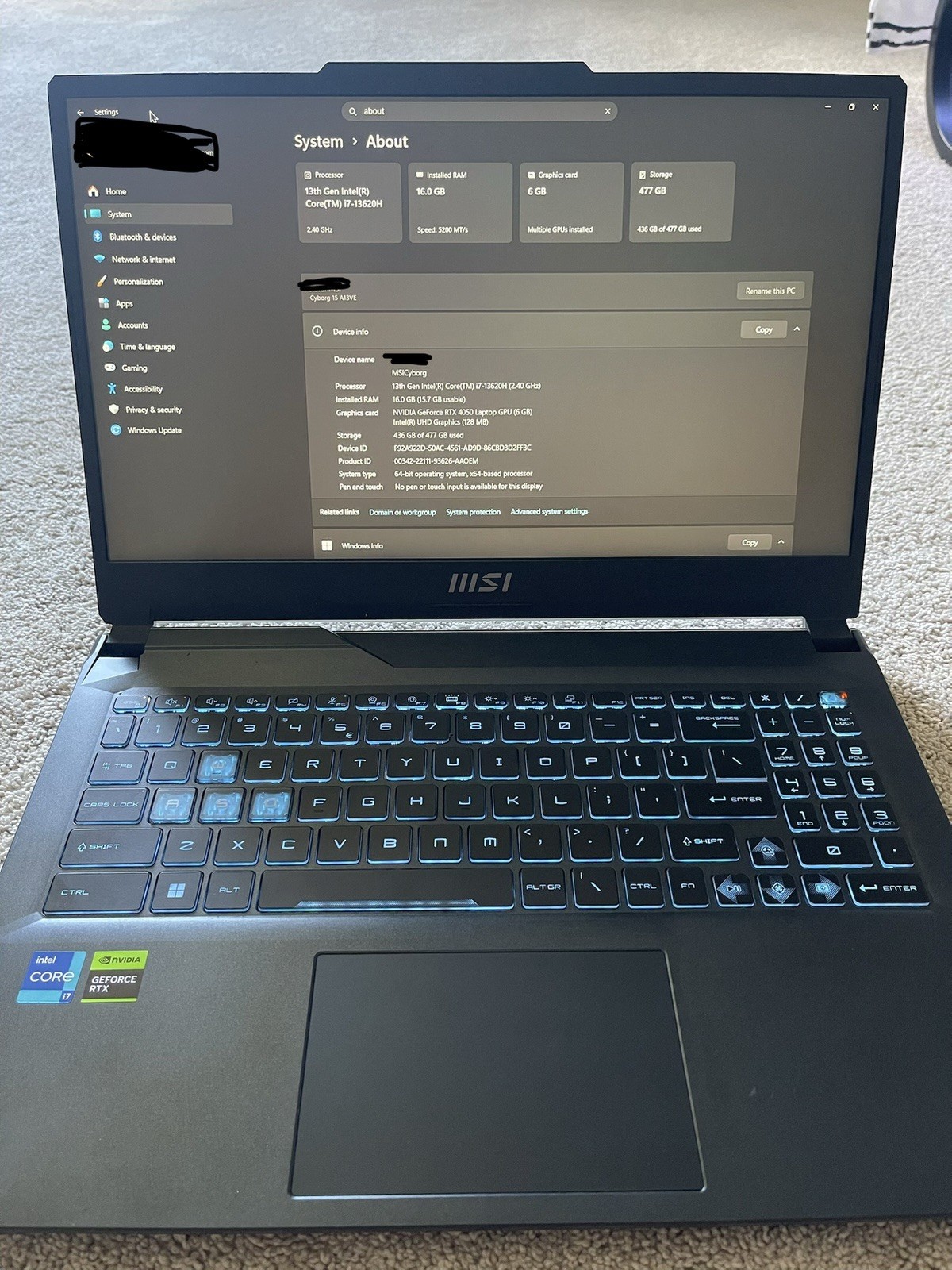 MSI Cyborg 15.6 in (512GB SSD, Intel Core i7 13th Gen 4.90 GHz, 16 GB) Laptop –