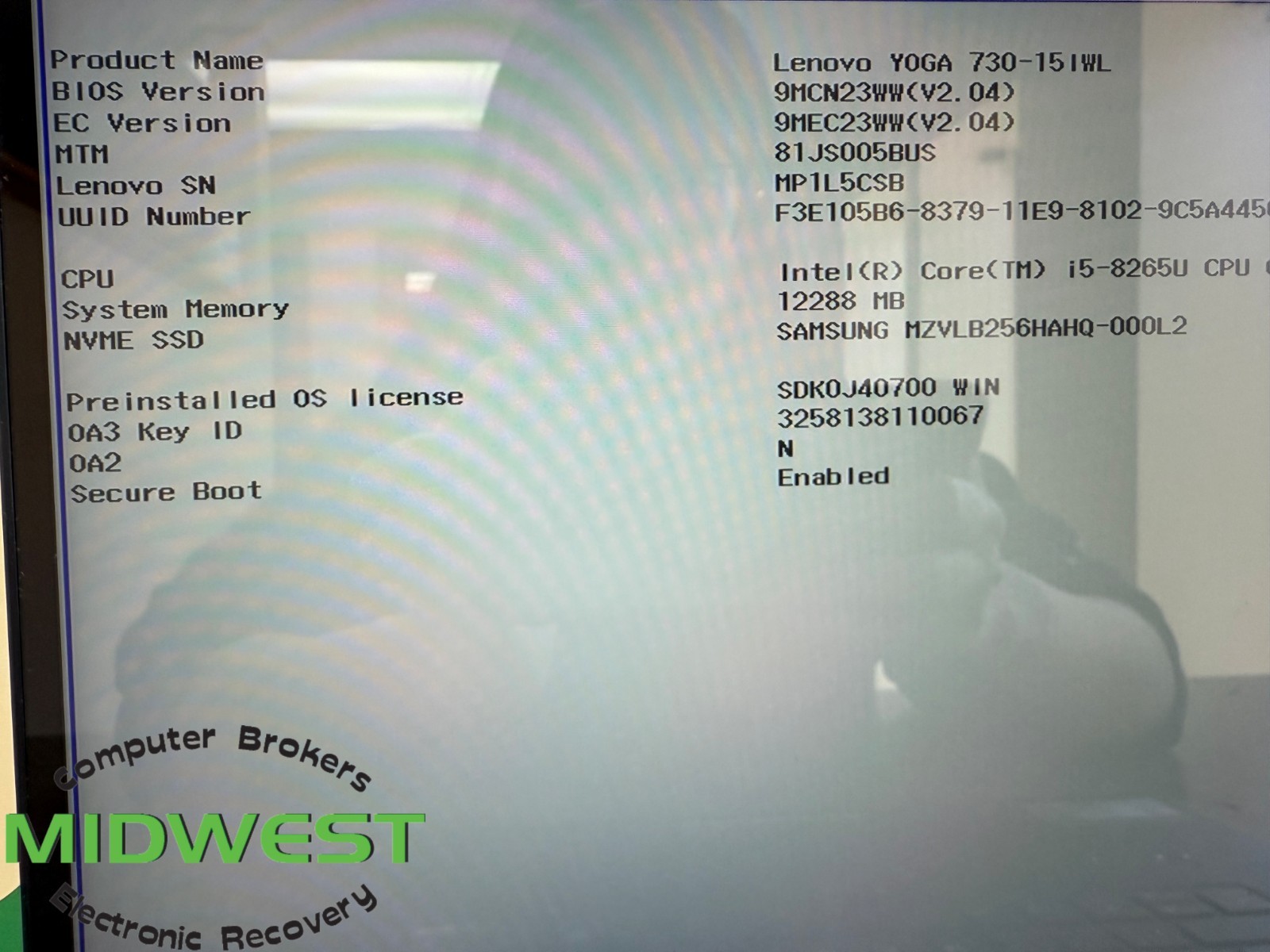 Lenovo Yoga 730-15IWL i5-8265U 1.6GHz 12GB 256GB SSD (For Parts)