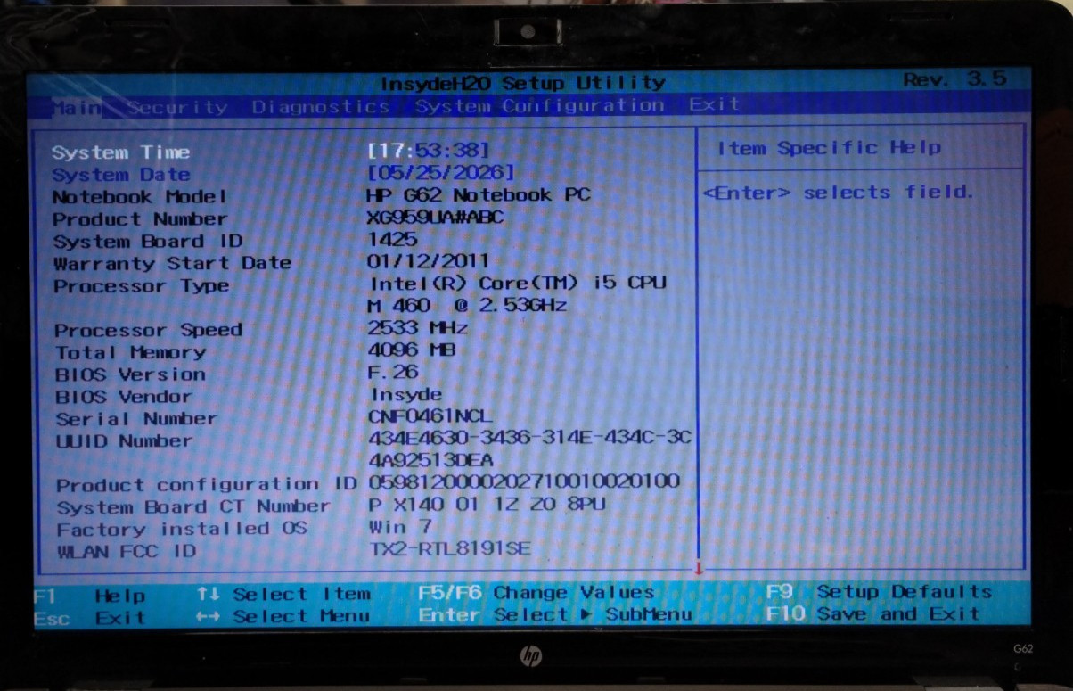 Hp G62 Notebook PC 15.6″ Laptop i5 M 460 4GB RAM 640GB Boots/Bios *Read* H4047