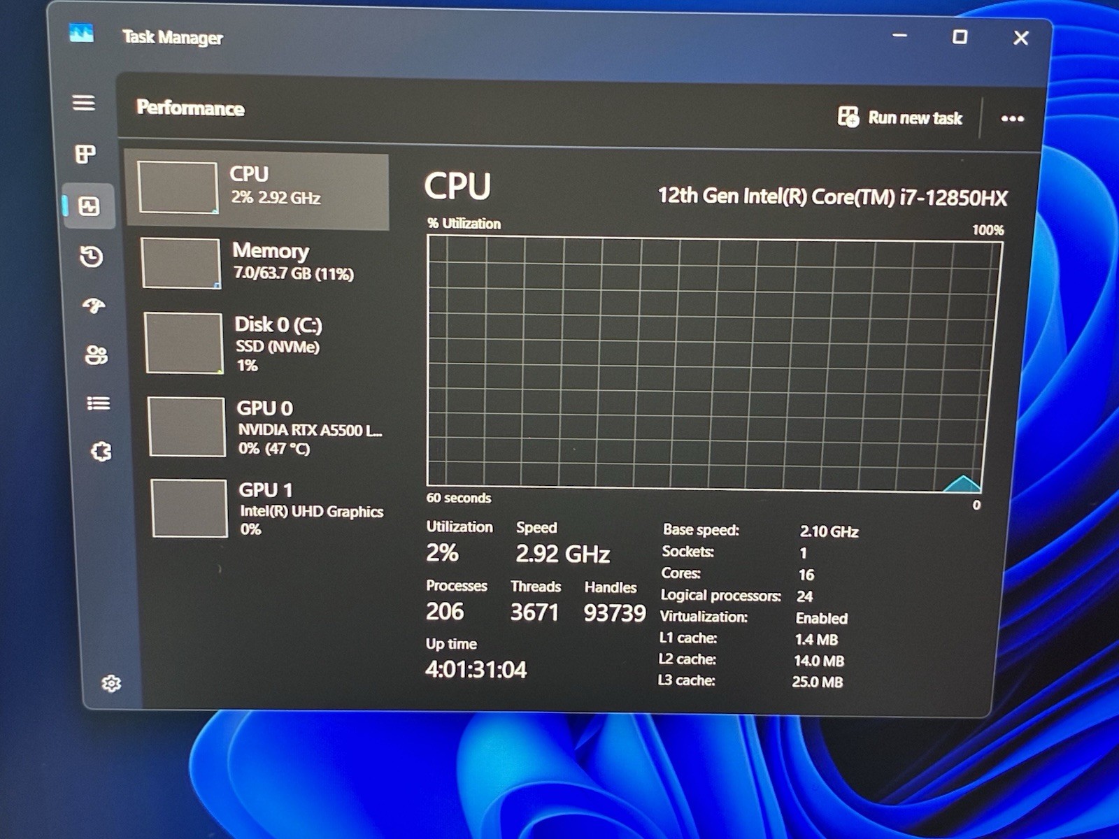 Dell Precision 7670 16” FHD+ i7-12850HX 64GB RAM 512GB SSD RTX A5500 5G
