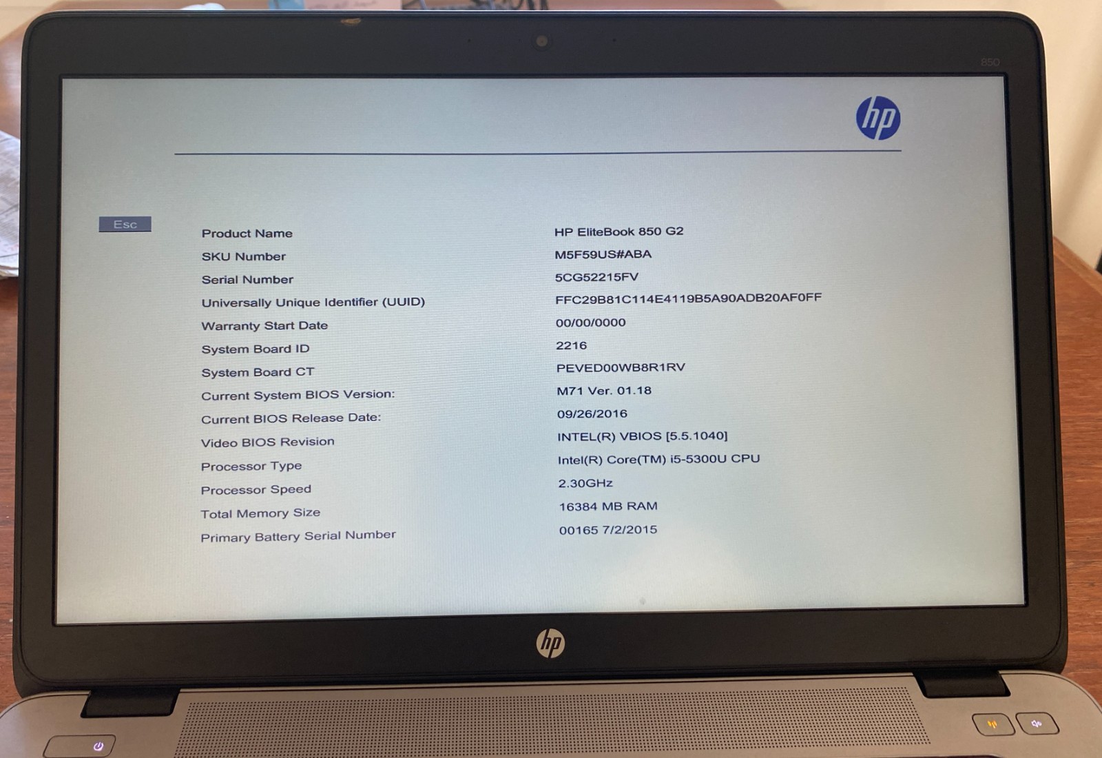 HP Elitebook 850 G2 i5 2.3, 16MB RAM, 256GB SSD