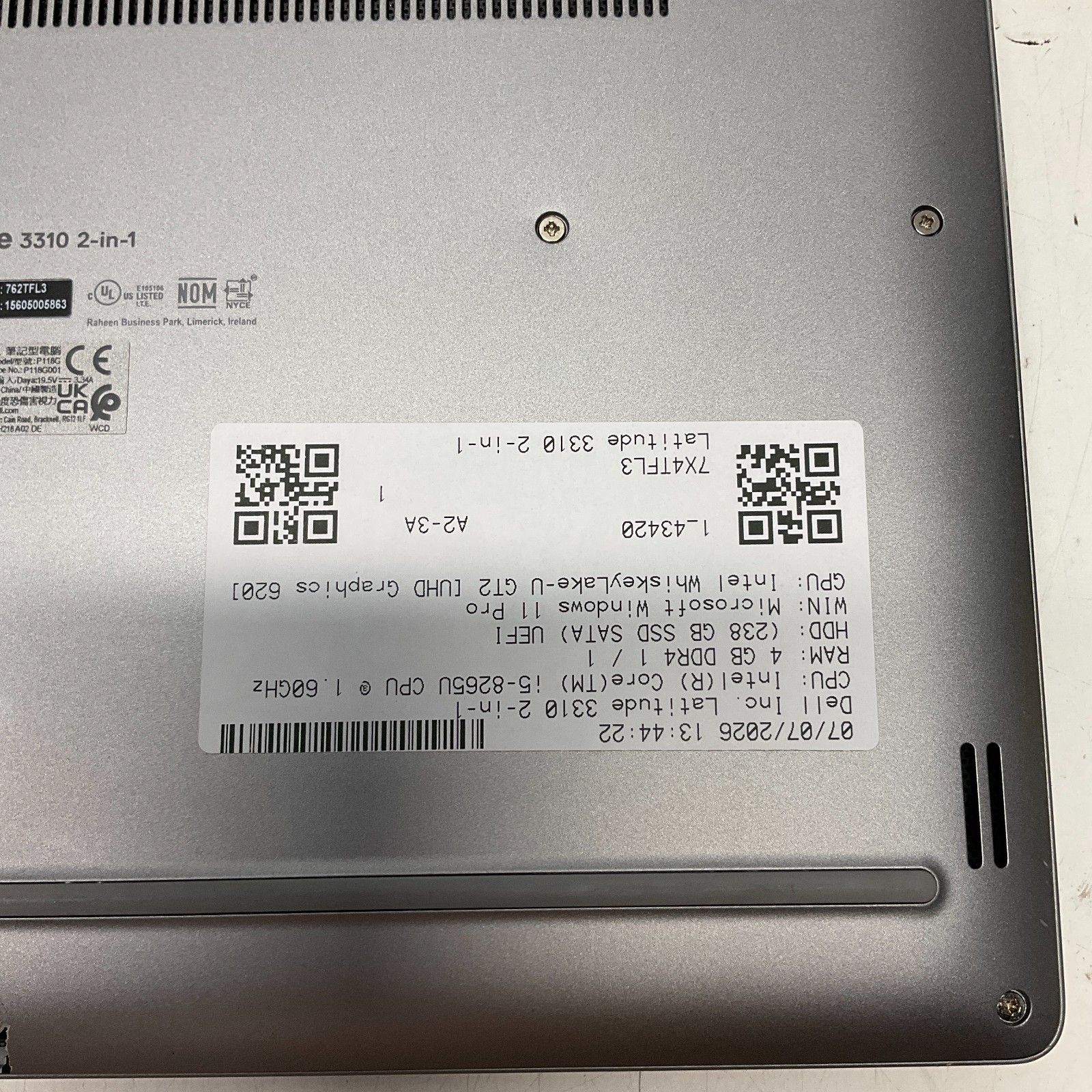 Dell Latitude 3310 2-in-1 Intel i5-8265U 1.60GHz 4GB RAM 256GB SSD Win 11 READ