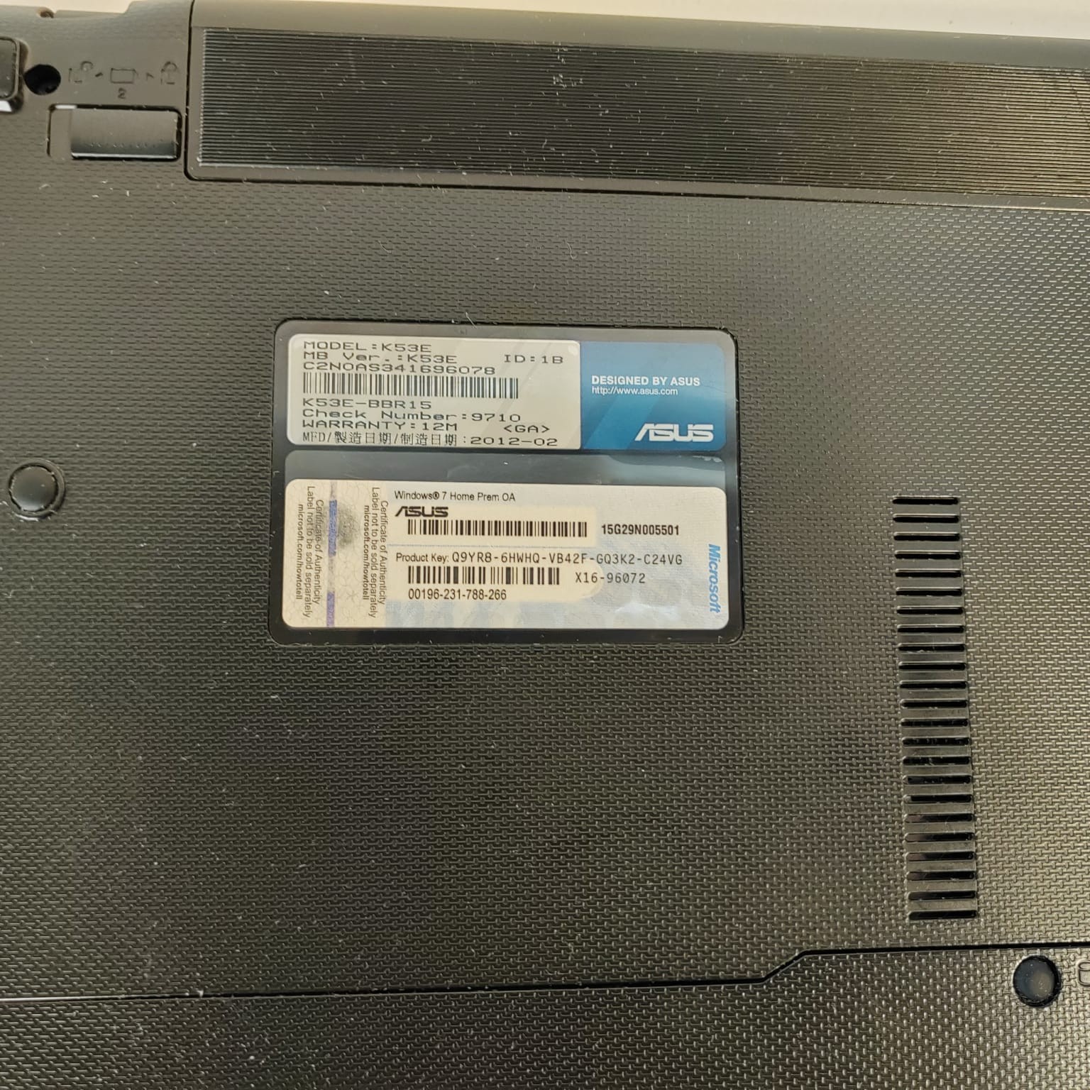 Asus K53E-BBR19 15″ Intel Core i5 NO RAM NO HDD/OS For Parts/Repair AS IS!! – DW