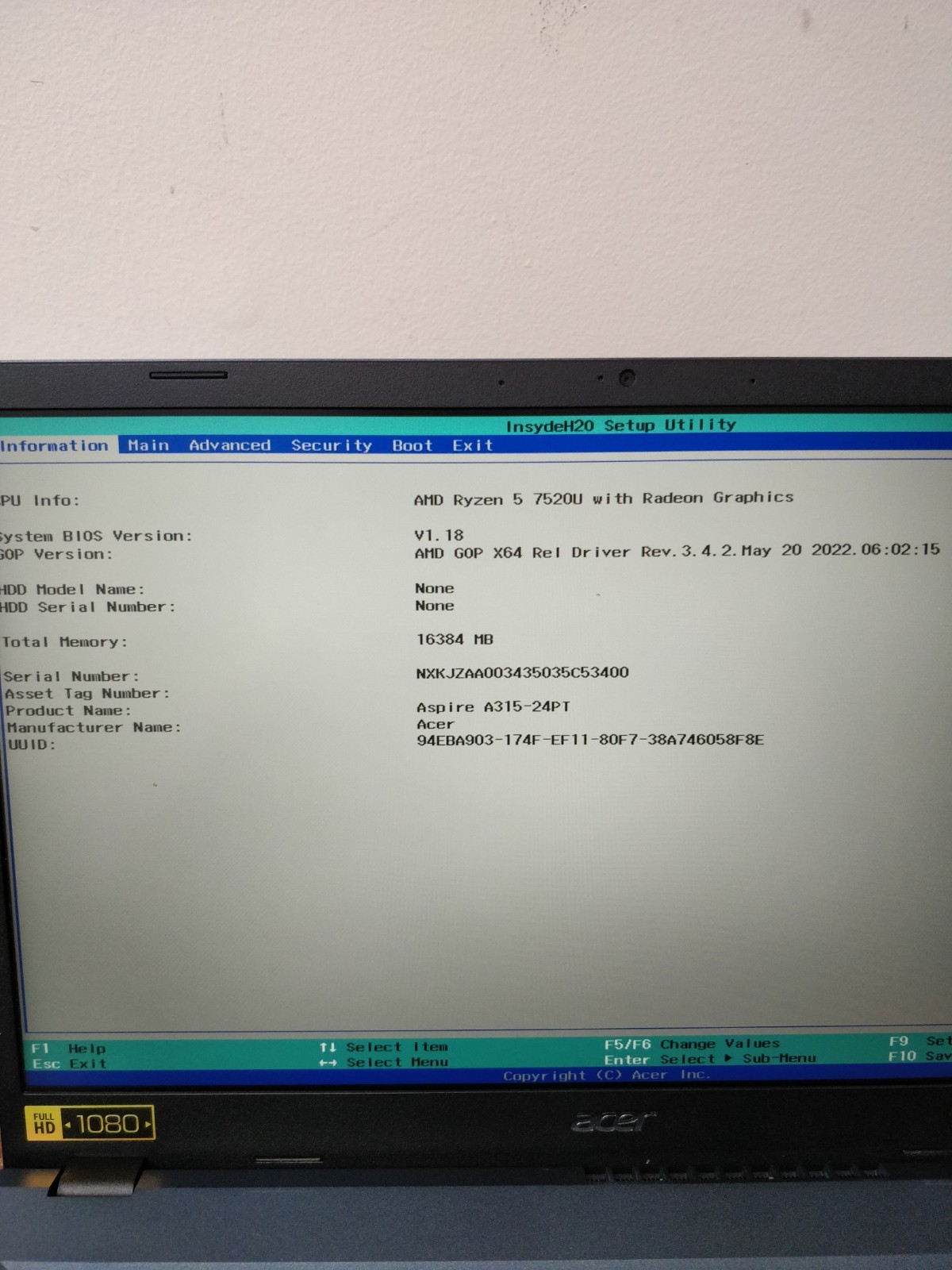 Acer Aspire 3 A315-24PT AMD Ryzen 5-7520U@2.80GHz 8GB RAM NO DRIVE PARTS 9016