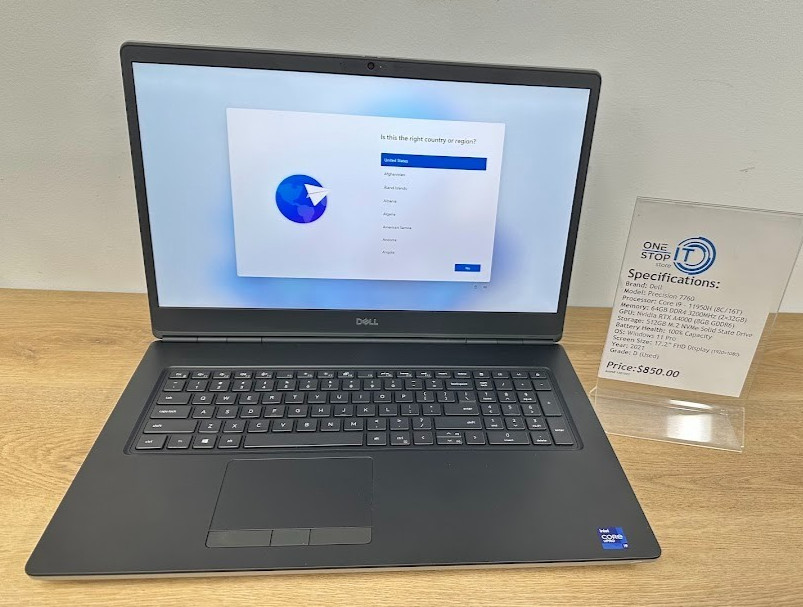 Dell Precision 7760, Core i9 11950H, 64GB DDR4 Nvidia RTX A4000 512GB SSD 2021