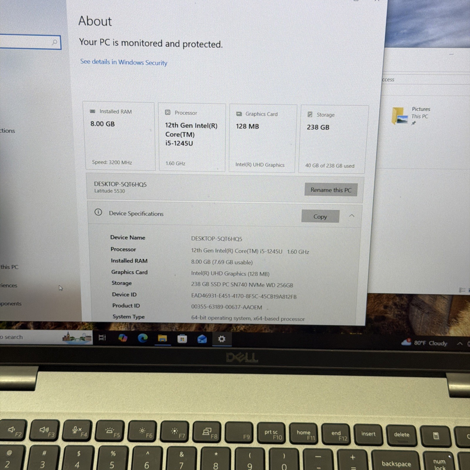 Dell Latitude 5530 15″ i5-1245U@1.6GHz, 10 Cores 8GB RAM, 256GB M2, Win 10