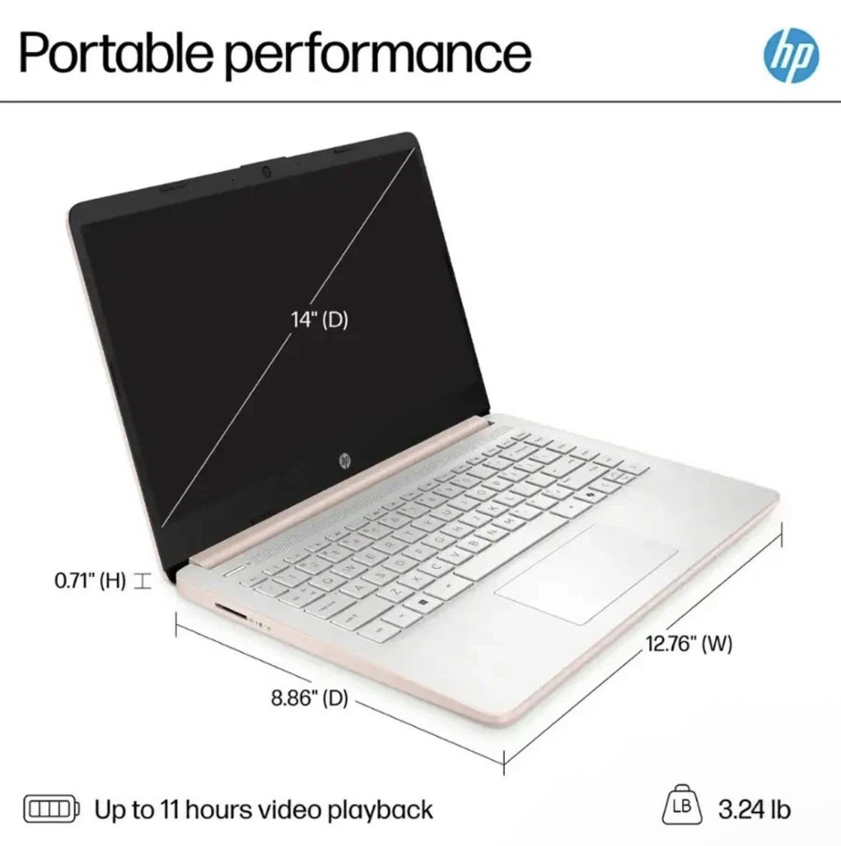 New HP 14″ Laptop Intel CPU N150 4GB RAM 128GB Storage UFS – Pale Rose Gold