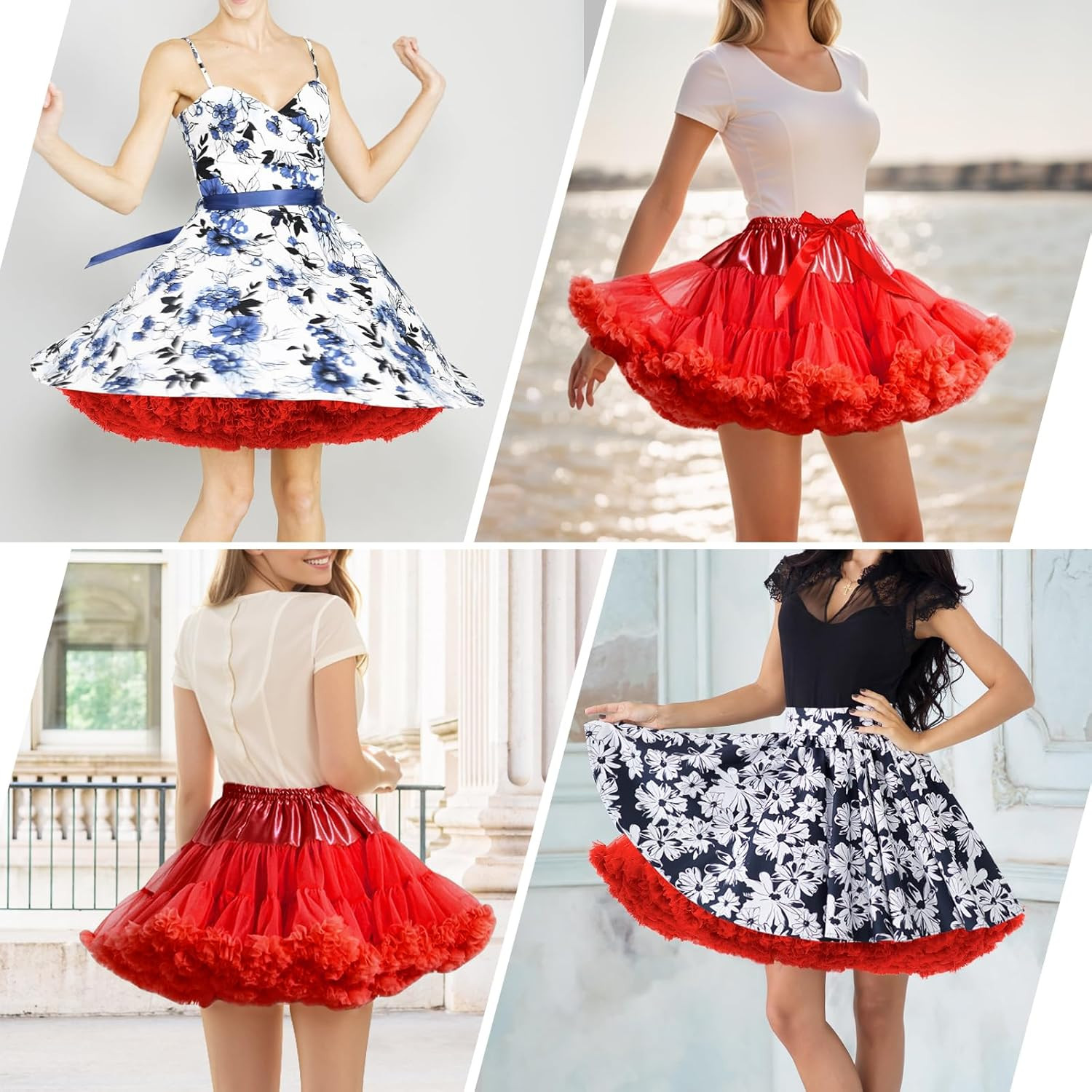 Women’s Petticoat Skirts Tulle Underskirts Chiffon Half Slips Fluffy Ballet Dres