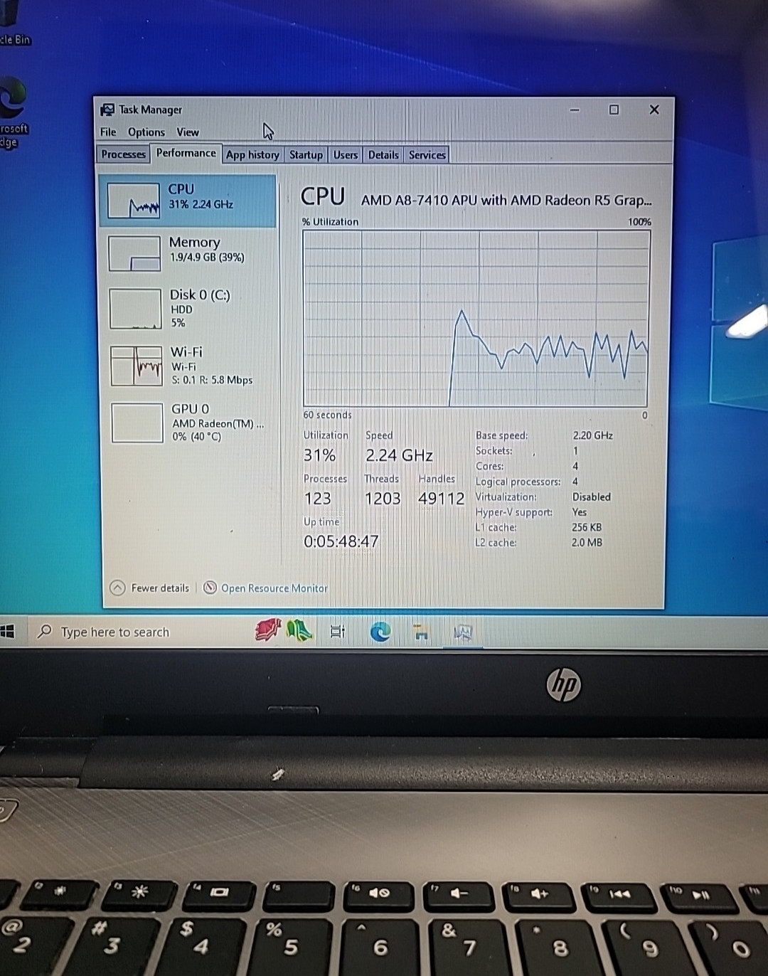 HP 15-AF113CL – AMD A8-7410 @ 2.20GHz /6GB RAM /1TB HDD /Win 10 Home